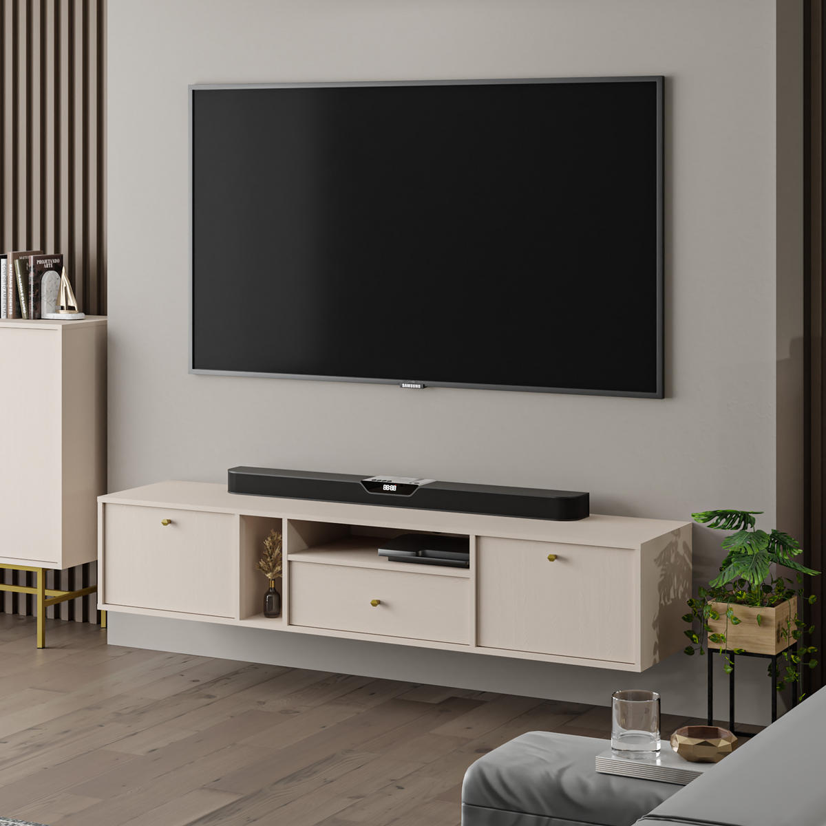 LOWBOARD TORINO 180x40,8x35 cm mit 1 Schubladen und 2 Türen Beige - Beige, Holzwerkstoff (180/35/40.8cm) - MASSENO