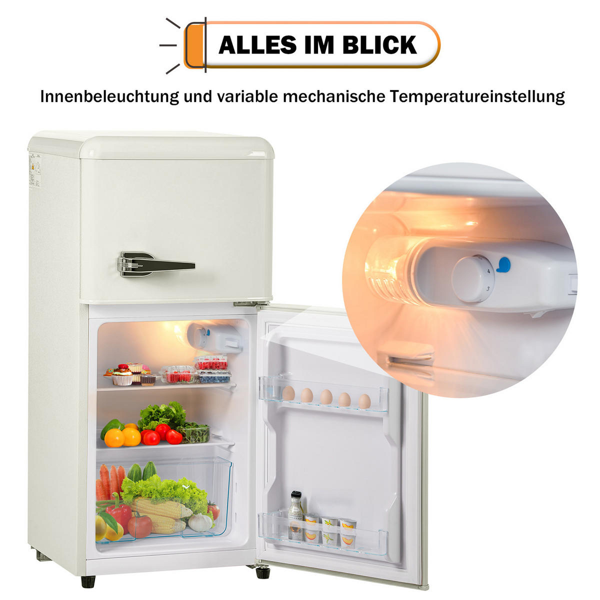 MINIKÜHLSCHRANK 60L Gefrierfach LED Cremeweiß - Beige, Metall (42/88.8/45.5cm) - Kaket