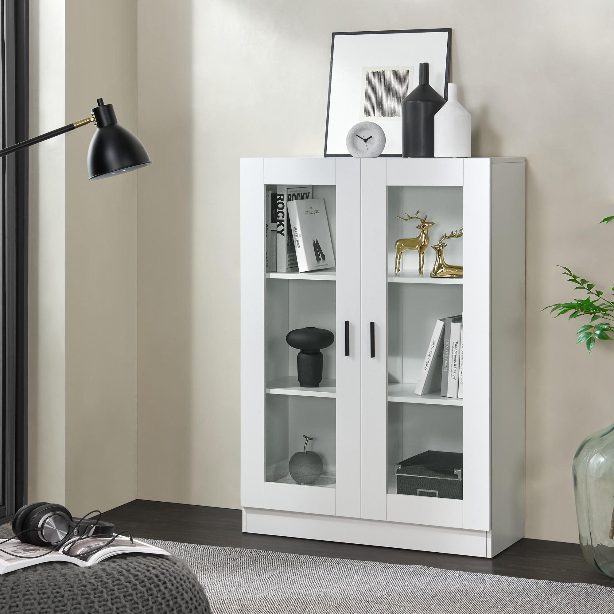 VITRINE Sorø - Weiß, Holzwerkstoff (80/115/31cm) - [en.casa]