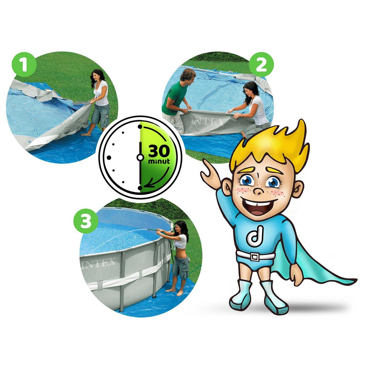 POOL SET 305 x 76 cm, 15in1 - 26702 - Grau, Textil (305/76cm)
