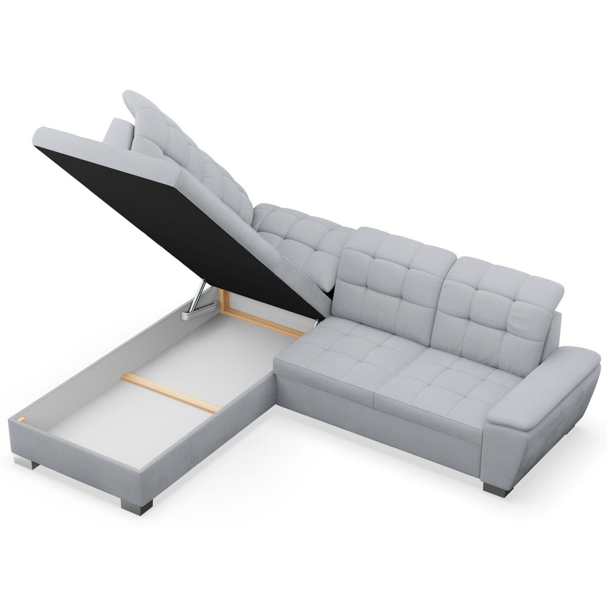 ECKSOFA Jamaal Hellgrau linksseitig - Hellgrau/Schwarz, Textil (258/212cm) - Selsey