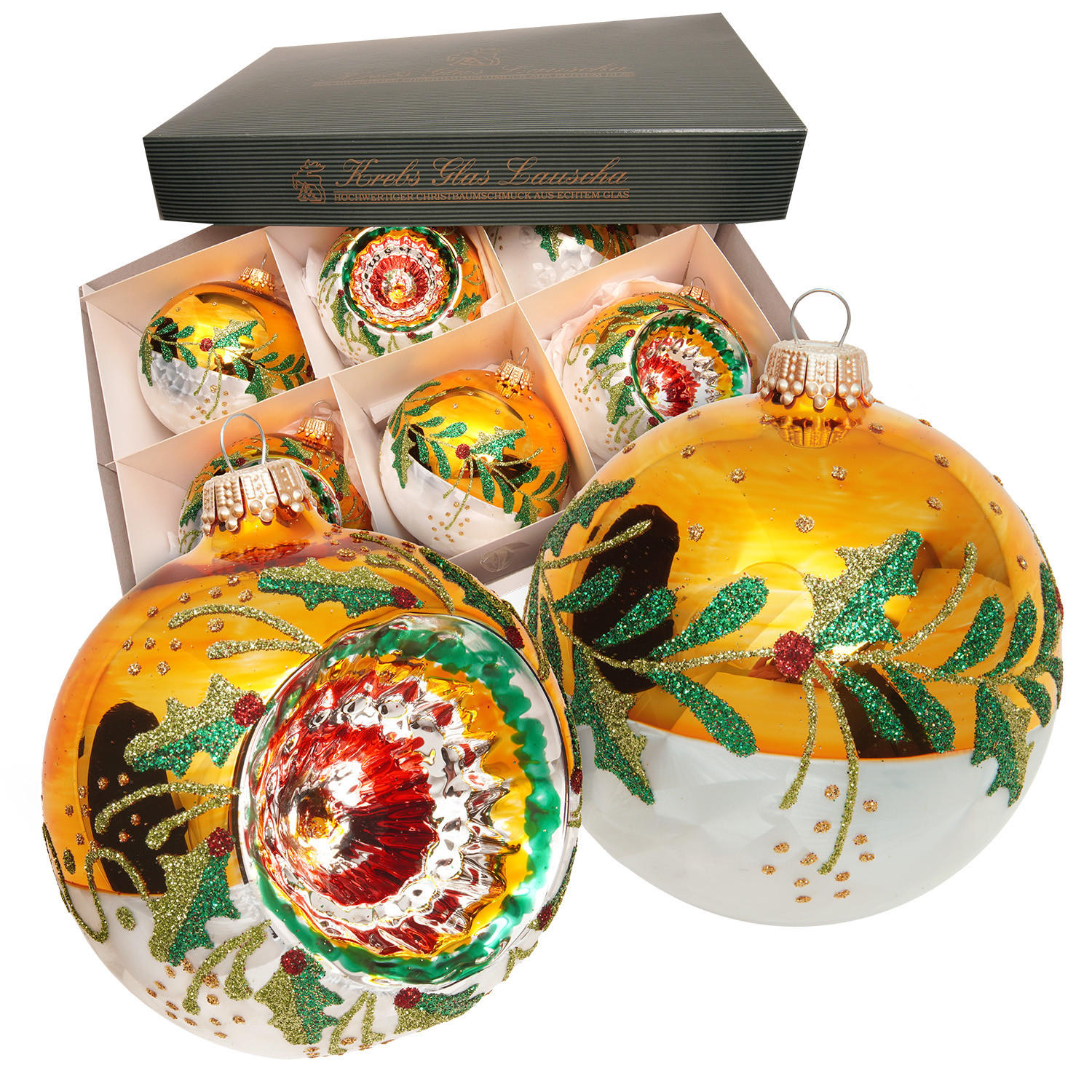 Krebs Glas Lauscha Christbaumkugeln Gold 8x8x8 cm