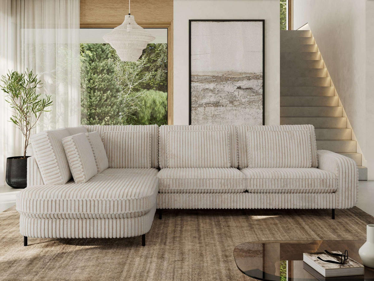 ROHOVÁ SEDAČKA CALENO L - Béžová Manšestr - Pravá Strana - černá/béžová, kov/textil (317/225cm) - MKS