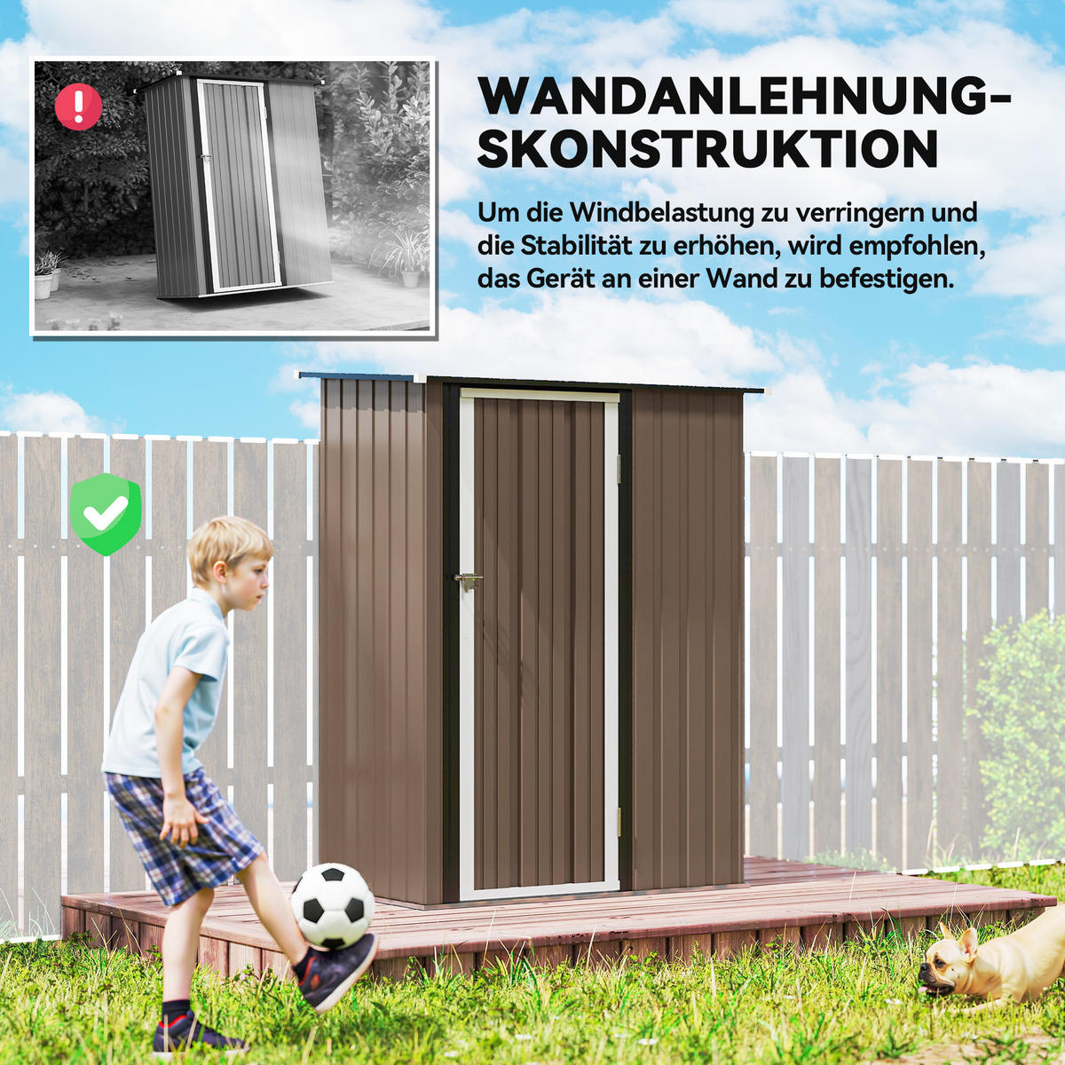 GERÄTEHAUS mit Pultdach 1,07 m² 142 x 84 x 189 cm Braun - Braun, Metall (86/189/142cm) - Outsunny