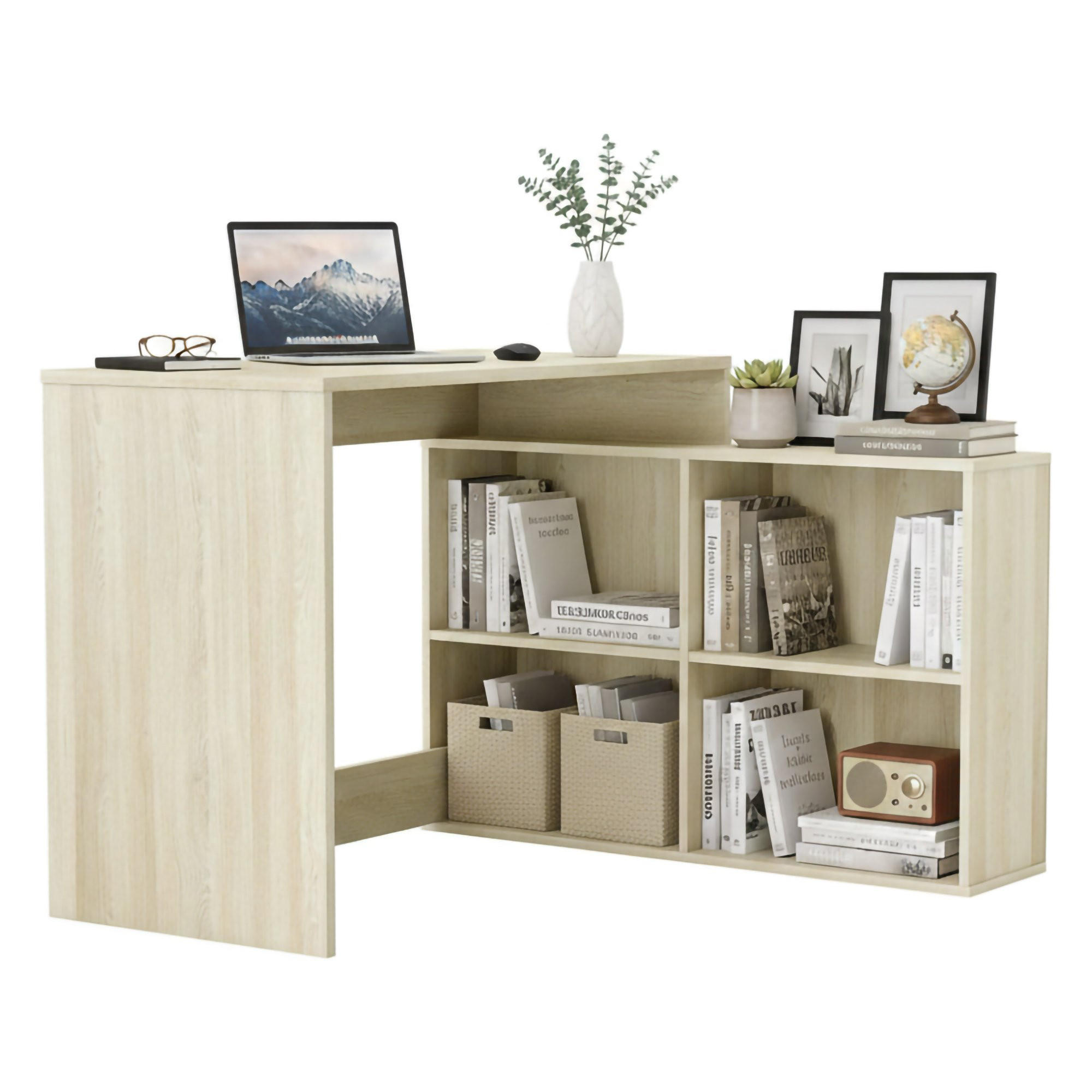 ECKSCHREIBTISCH Holz-Effekt Eiche, Weiß 100.7/111.9/76.7 cm - Braun, Holzwerkstoff (101/112/77cm) - DMORA