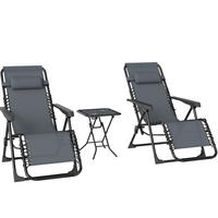 SONNENLIEGEN-SET aus Metall 90x65x110 cm Grau klappbar mit Beistelltisch, Getränkehaltern und Kopfstützen - Grau, Metall (65/110/90cm) - Modfu