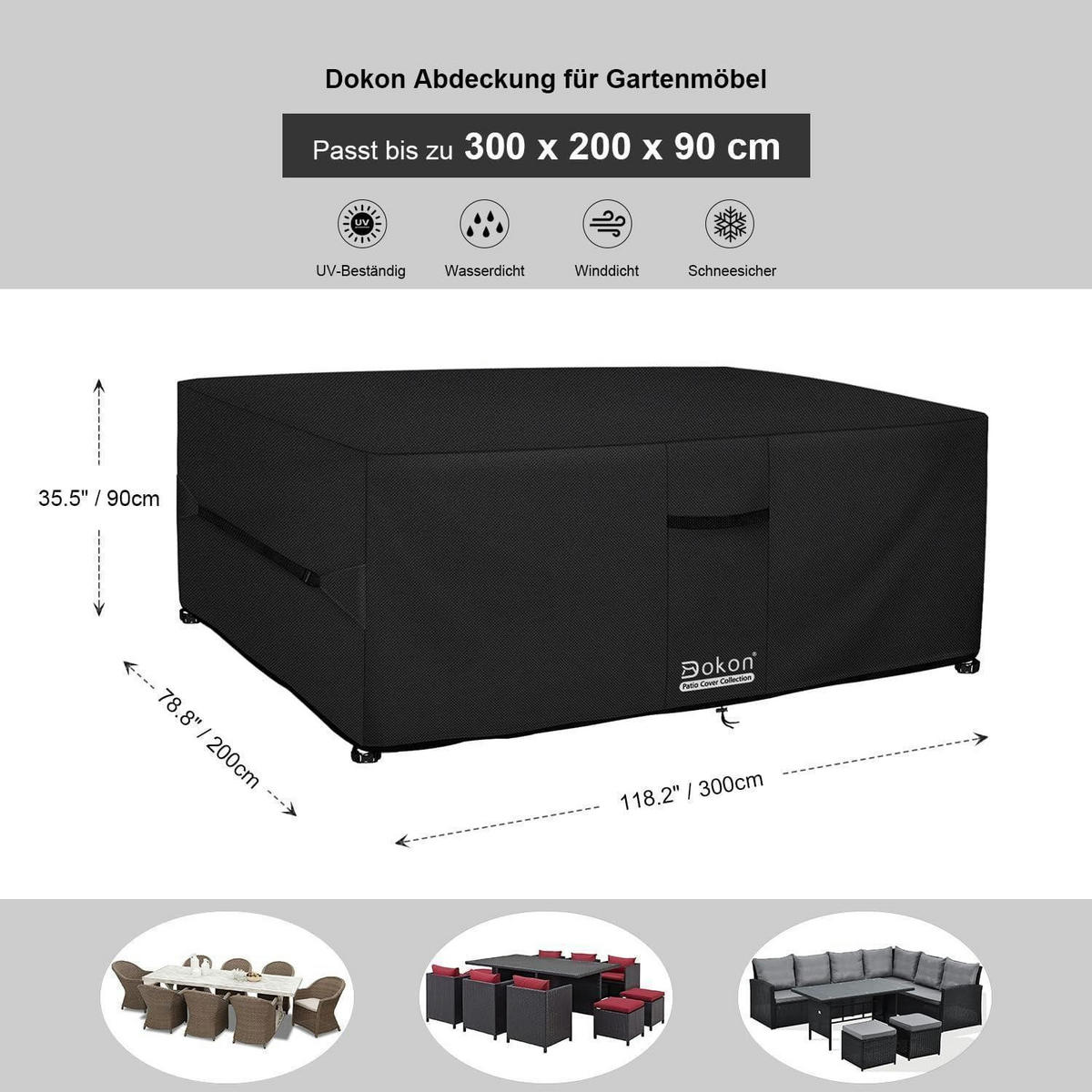 MÖBELABDECKUNG 300 x 200 x 90 cm Schwarz - Schwarz, Textil (200.2/90/300cm)