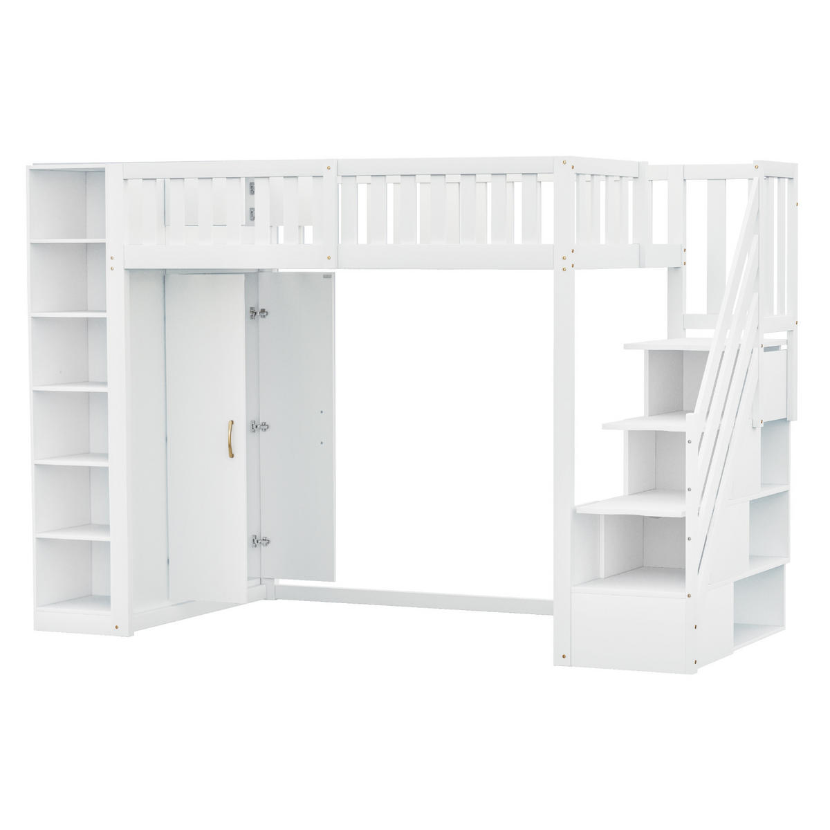 HOCHBETT 90/200 cm in Weiß Kinderbett mit Regalen, Kleiderschrank und Schubladen - Weiß, Holz/Holzwerkstoff (90/200cm) - STILVORA