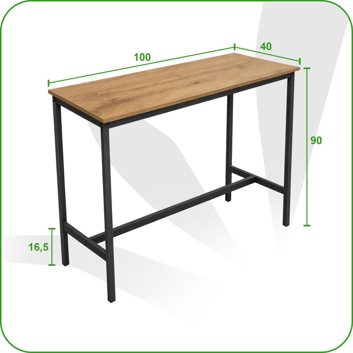 BARTISCH Holzoptik Metall Erlefarben Schwarz Küchentisch 100×40×90 cm - Erlefarben/Schwarz, Holzwerkstoff/Metall (40/100/90cm) - Begryf