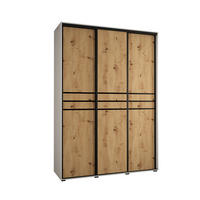 SCHWEBETÜRENSCHRANK 235,2/180/60 3-türig - Schwarz/Eiche Artisan, Holz/Metall (180/235/60cm) - Abiks Möbel