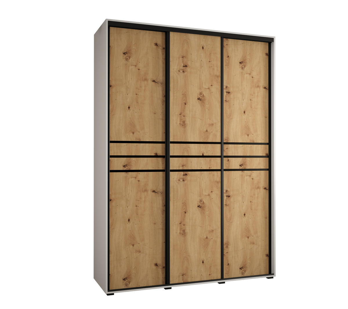 SCHWEBETÜRENSCHRANK 235,2/180/60 3-türig - Schwarz/Eiche Artisan, Holz/Metall (180/235/60cm) - Abiks Möbel