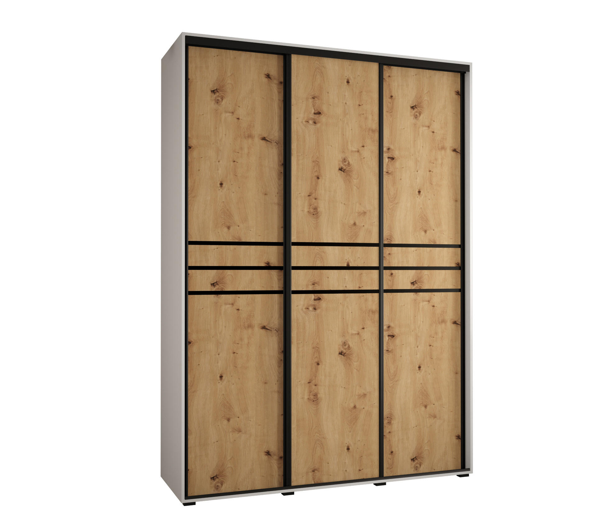 Abiks Möbel SCHWEBETÜRENSCHRANK Weiß, Eiche Artisan, Schwarz 180cm × 45cm × 235cm