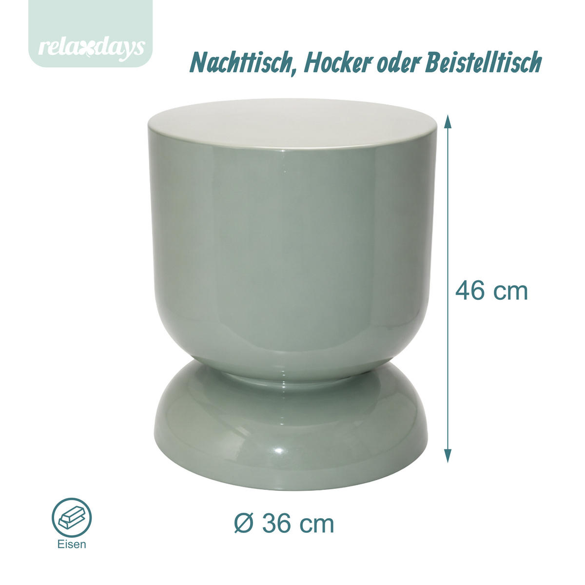 STRANSKA miza - zelena, kovina (36/36/46cm) - Relaxdays