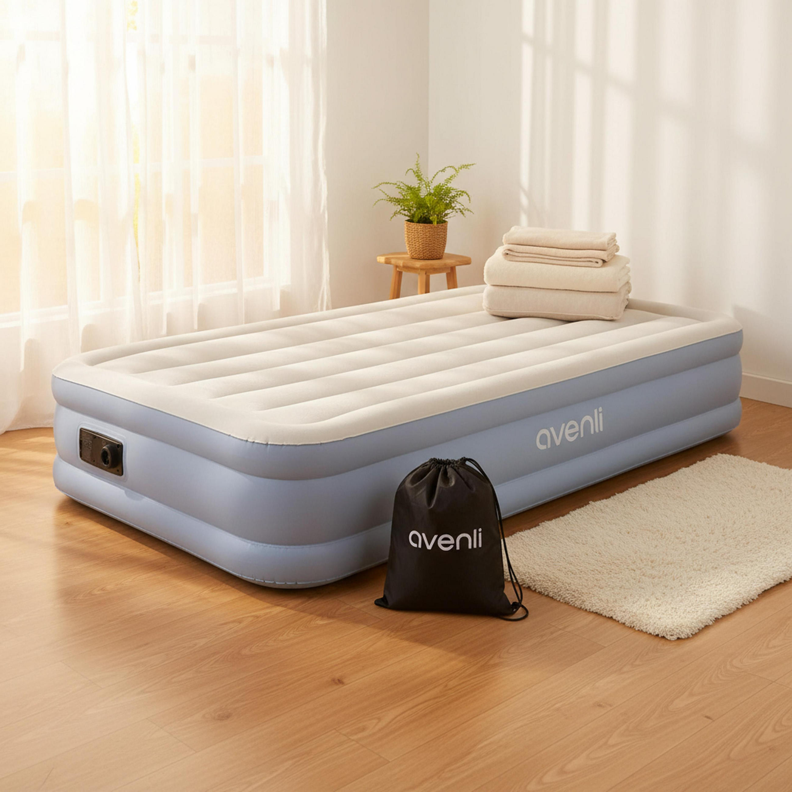 LUFTBETT Luftmatratze selbstaufblasend 191 x 99 x 33 cm mit integrierter Pumpe - Grau/Hellblau, Kunststoff (99/191cm) - Avenli