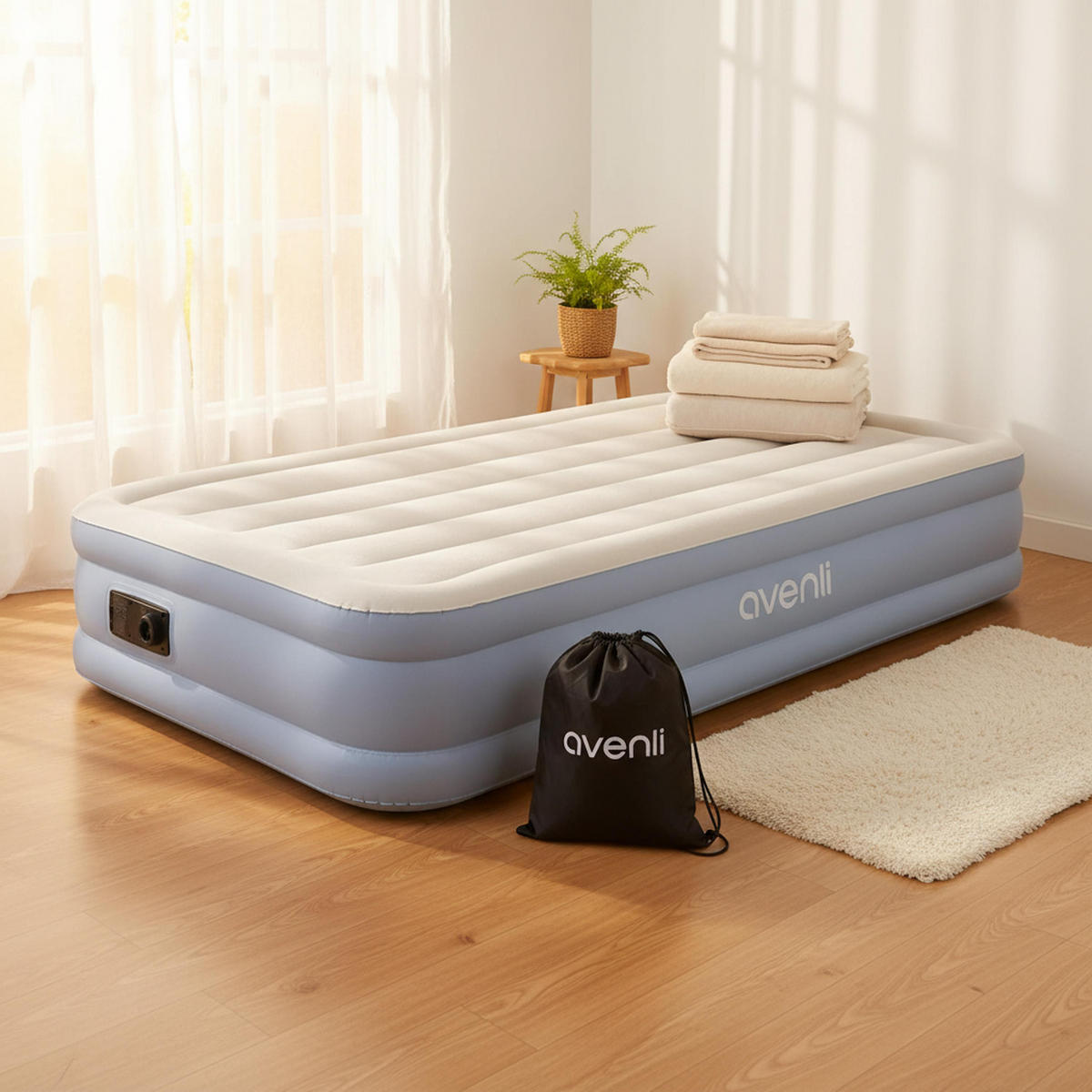 LUFTBETT Luftmatratze selbstaufblasend 191 x 99 x 33 cm mit integrierter Pumpe - Grau/Hellblau, Kunststoff (99/191cm) - Avenli
