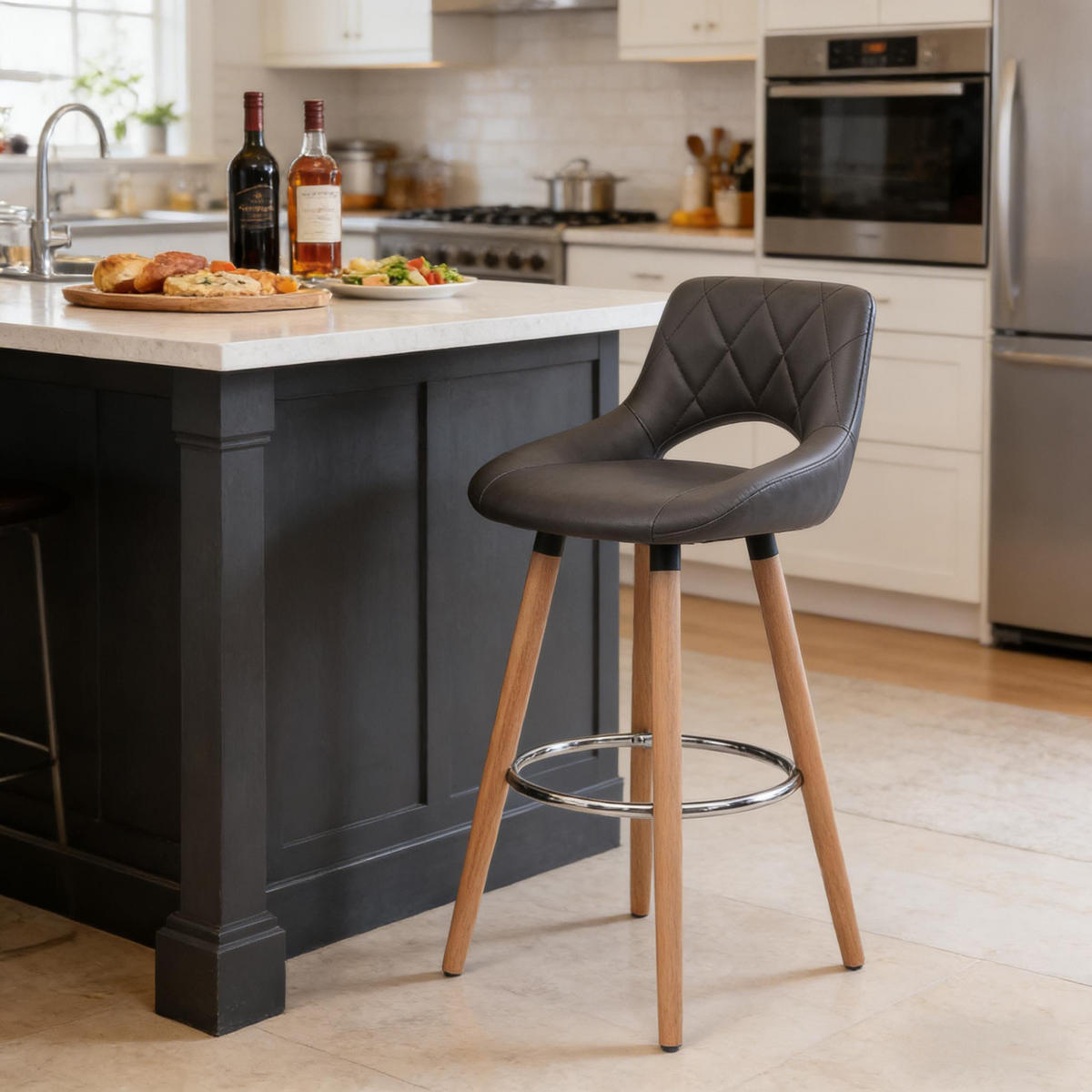 BARHOCKER DE-36098 Mit Holzbeinen Grau - Grau, Holz (40/70/43cm) - ComfortXL