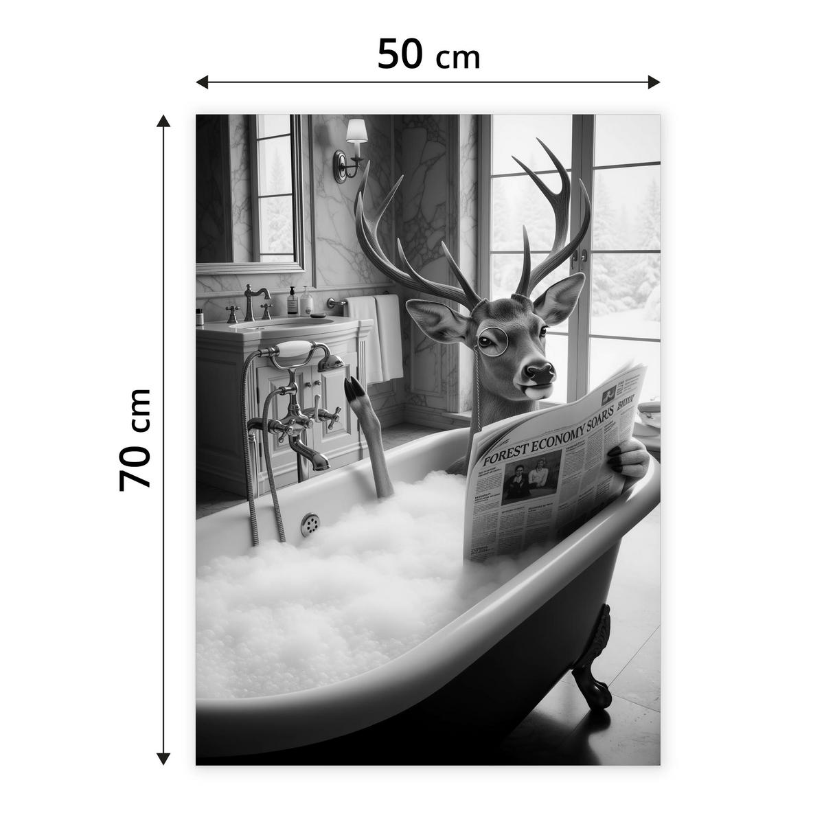POSTER für Badezimmer WC Rehe HIRSCH in Badewanne Zeitung Abstraktion 50x70cm - Schwarz/Weiß, Papier (50/70/1cm) - Muralo