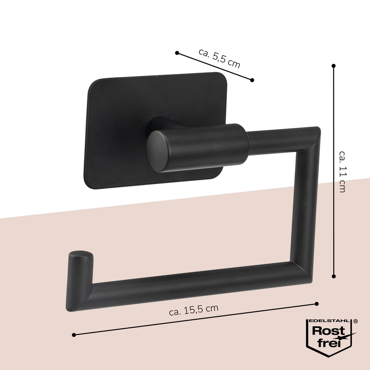 TOILETTENPAPIERHALTER PIAZZA mit Kleber - Schwarz, Metall (15.5/11/5.5cm) - bremermann