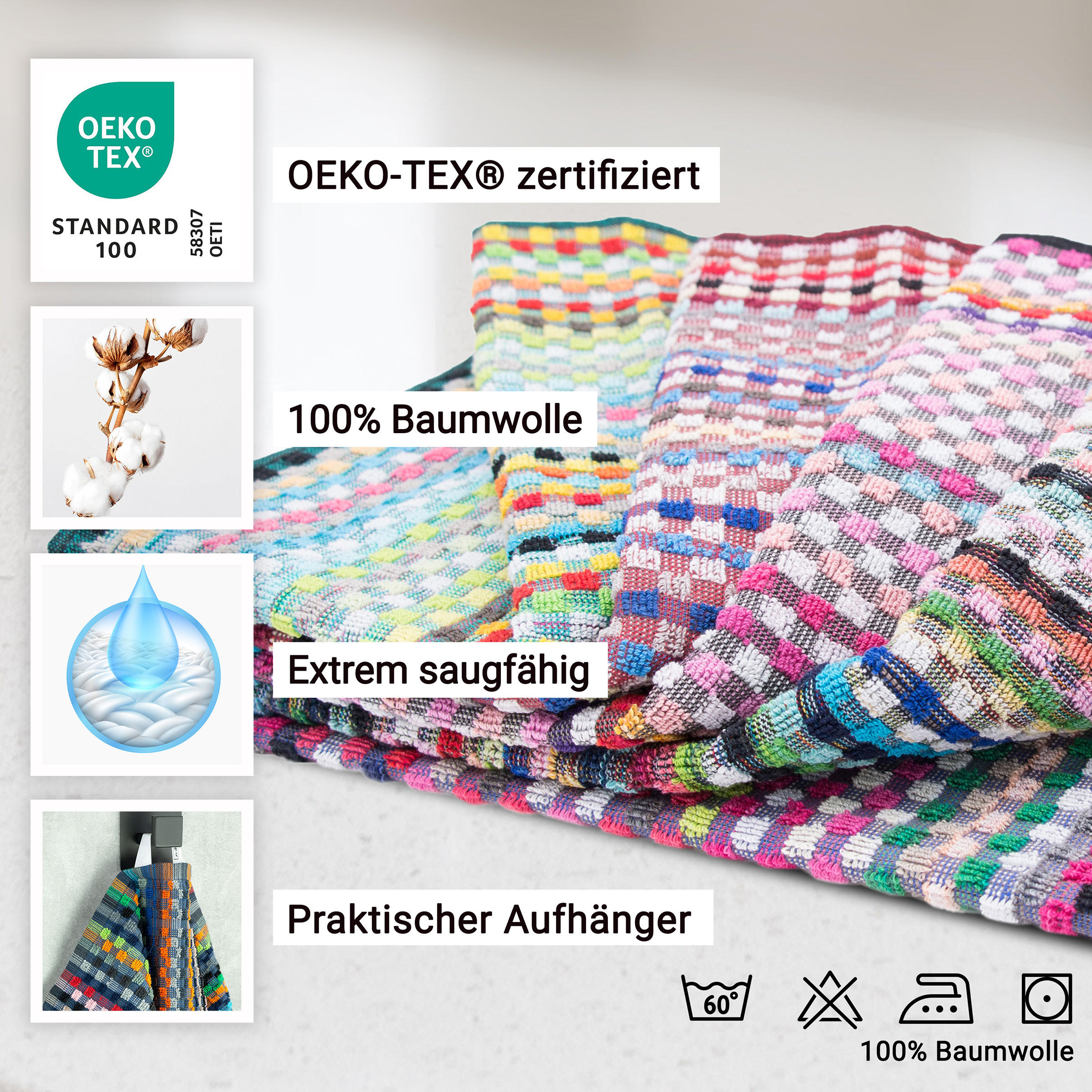 GESCHIRRTÜCHER, 5er-Set, 45x90 cm, 100% Baumwolle, bunt - Multicolor, Textil (45/90cm) - Zollner