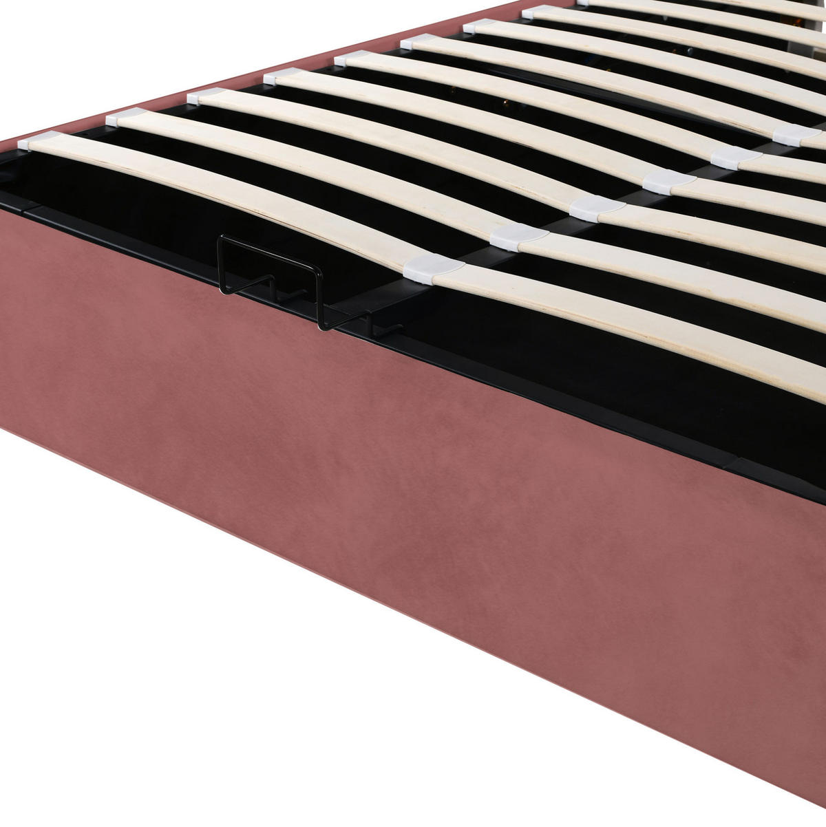 POLSTERBETT mit Stauraum 140x200 cm Samt Pink mit Lattenrost - Pink, Metall (140/200cm) - Meubliv