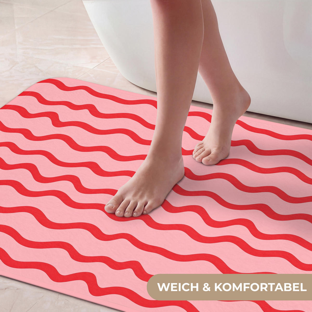 KÚPEĽŇOVÁ PREDLOŽKA Hravé - vzor - červená 120x60 cm - ružová, textil/plast (120/60cm) - OnlyWow