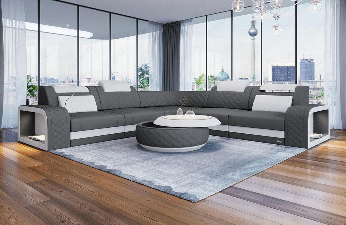 ECKSOFA Sofa Foggia Grau Weiß Mikrofaserstoff - Grau, Kunststoff (294/294cm)