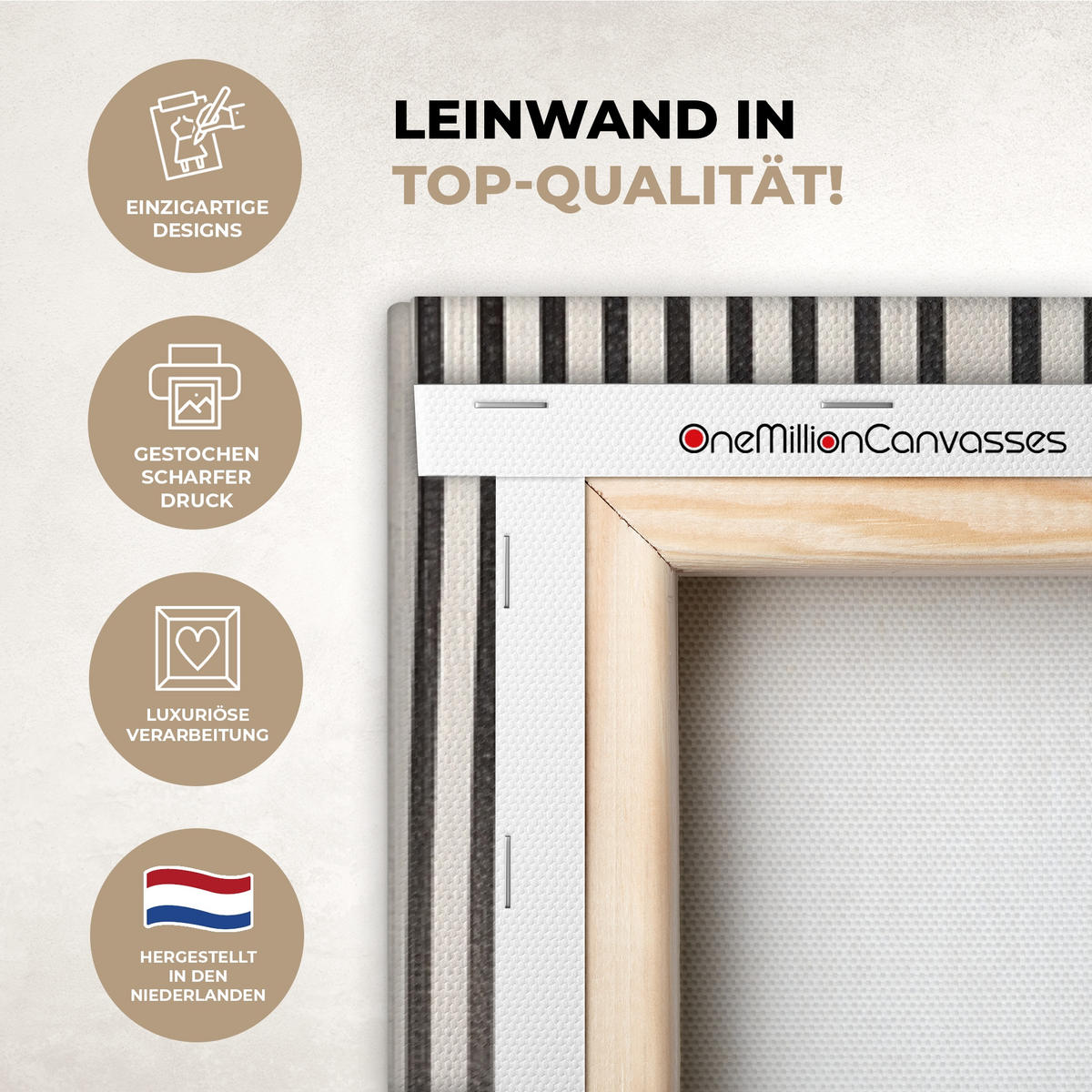 LEINWANDBILD Abstrakt - Japandi - Beige - Modern Deko Groß 90x140 cm - Schwarz, Textil (90/140cm) - MuchoWow