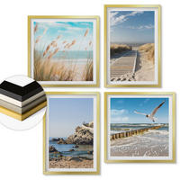 WANDBILDER 4er Set - 50x50 cm & 40x60 cm Goldrahmen - Strand Holzsteg Klippen - Goldfarben, Kunststoff (50/50cm) - ArtPrintCave