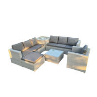 GARTENMÖBEL SET mit Couchtisch Polyrattan Helles Grau 8-Sitzer - Hellgrau, Metall - Fimous