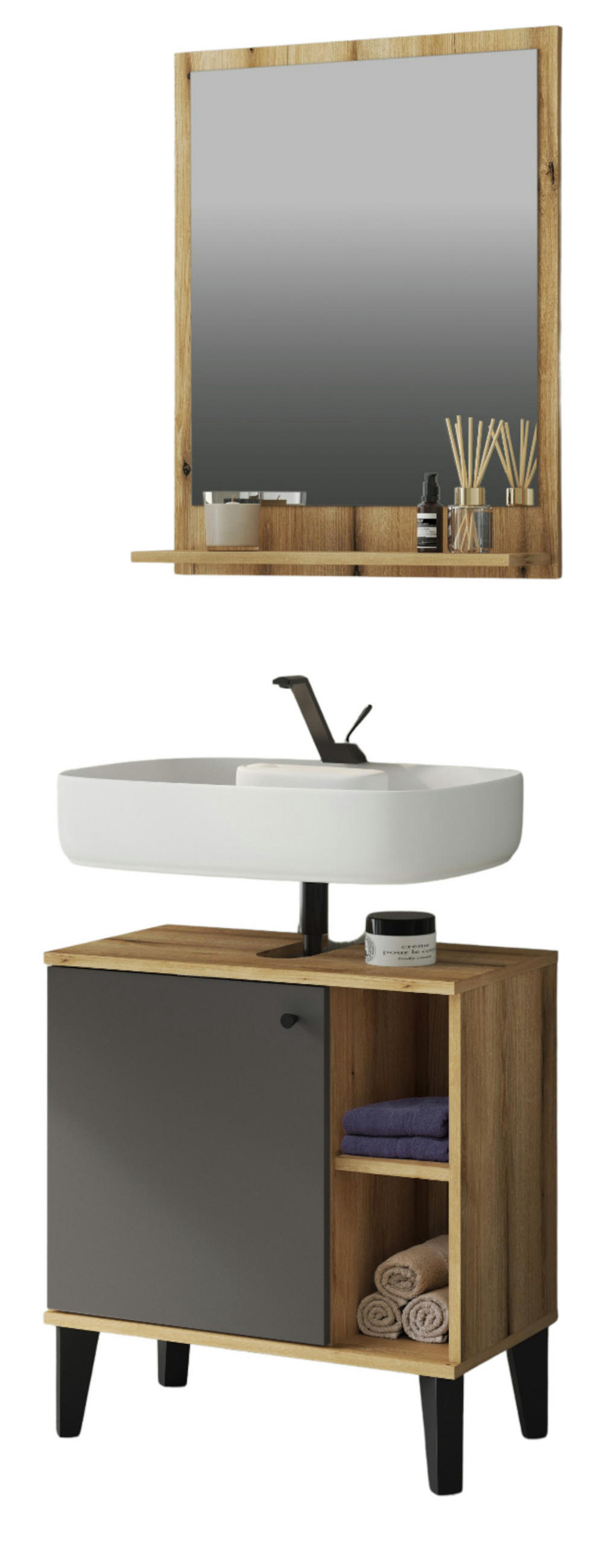 BADMÖBEL-SET 2-teilig grau, Evoke Eiche, Badkombination 60 cm - Eichefarben/Grau, Glas/Holzwerkstoff (60/190/33cm) - Furn.Design