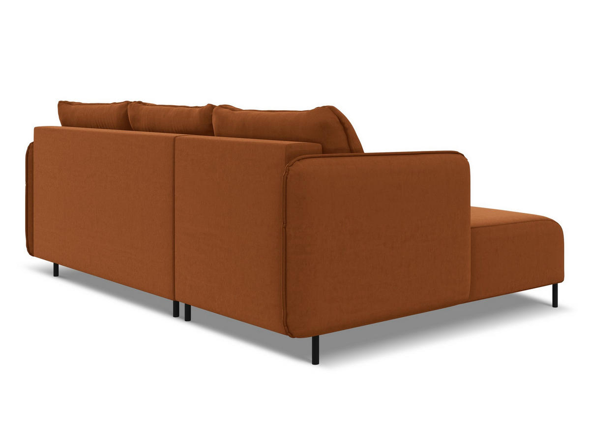 ECKSOFA mit Schlaffunktion Samt Stoff Orange - Terra cotta/Schwarz, Holz/Textil (162/236cm) - Makamii