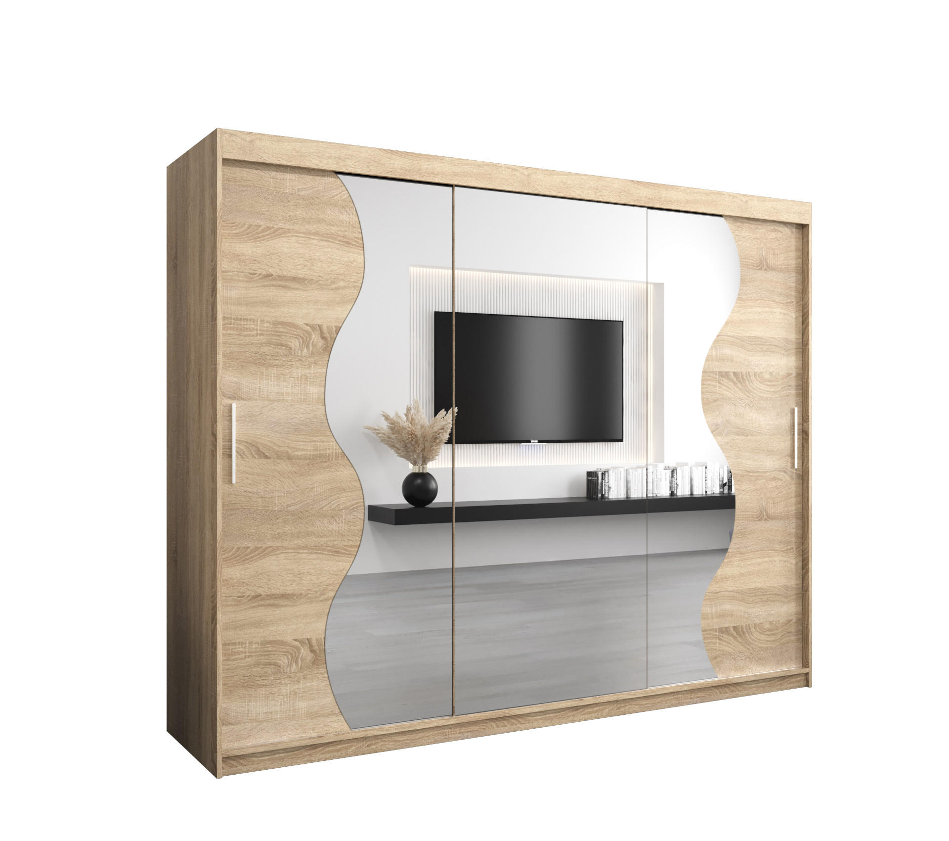 SCHWEBETÜRENSCHRANK 200/250/62 3-türig - Silberfarben/Sonoma Eiche, Holz/Kunststoff (250/200/62cm) - MÖBEL KRYSPOL