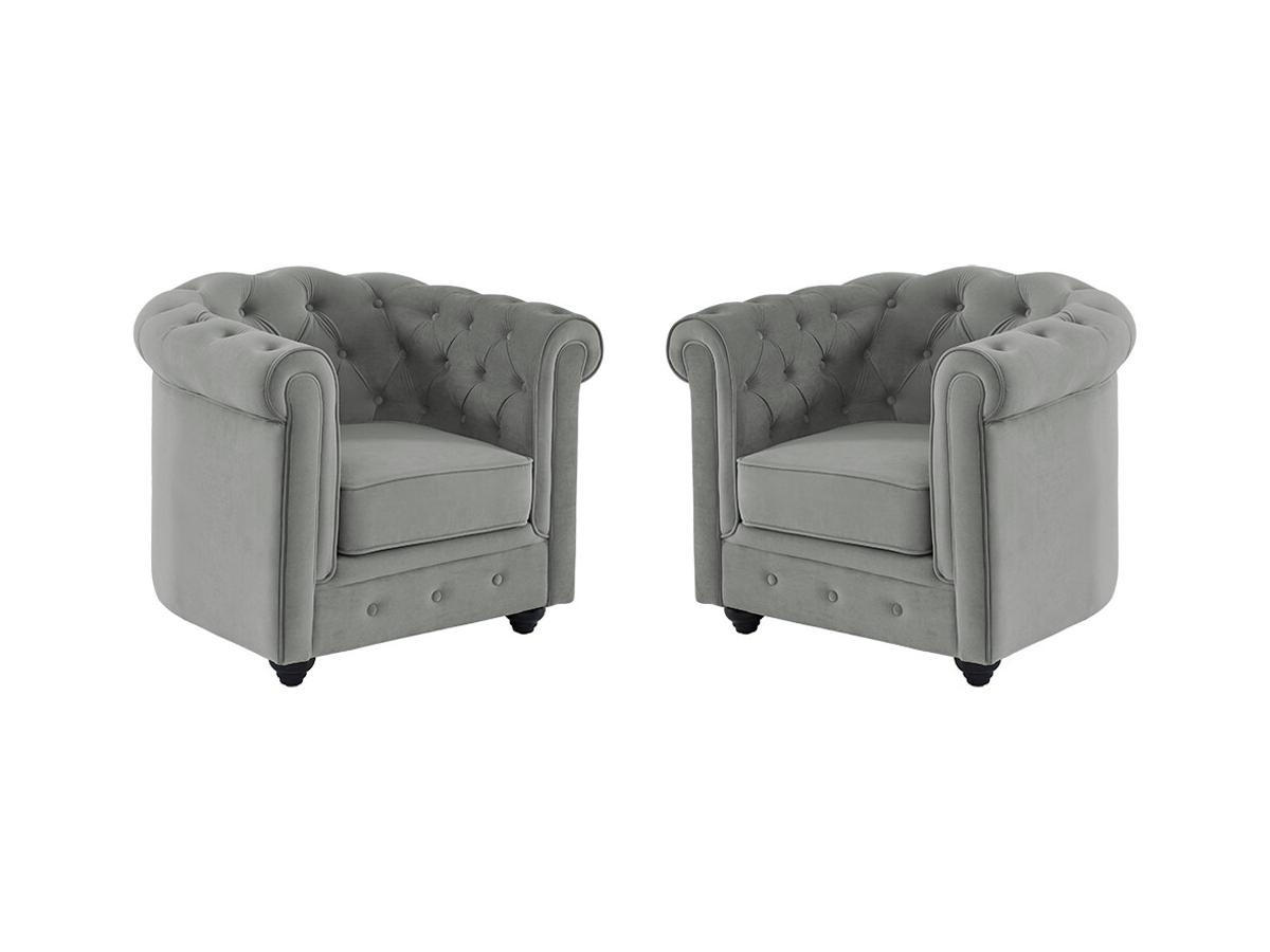 SESSEL 2er-Set - Samt - Hellgrau - CHESTERFIELD - Hellgrau, Textil (78/72/85cm) - Vente-Unique