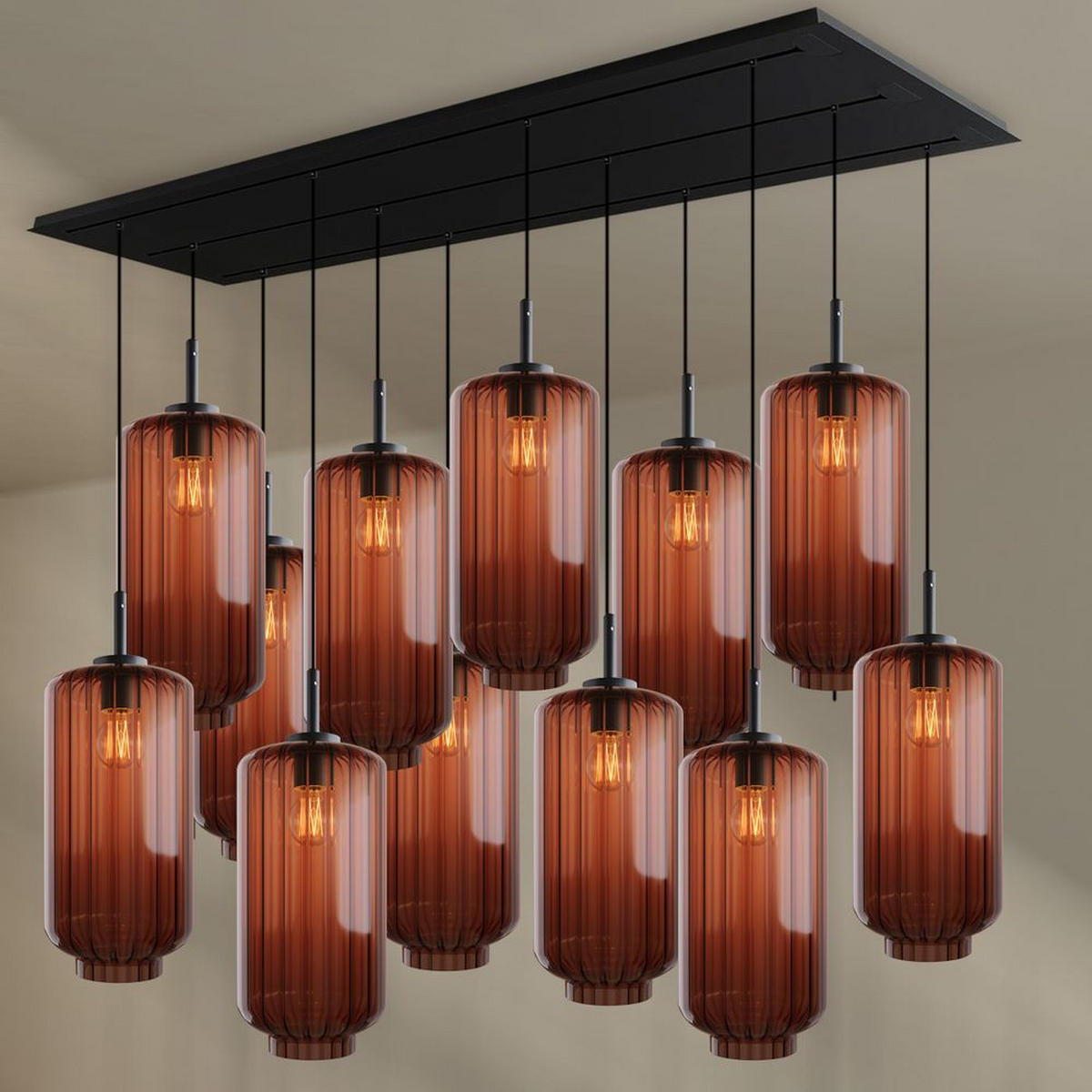 HÄNGELEUCHTE Velo 12-flammig Braun Ø 18cm - Schwarz/Braun, Glas (18/18/33cm) - s.luce