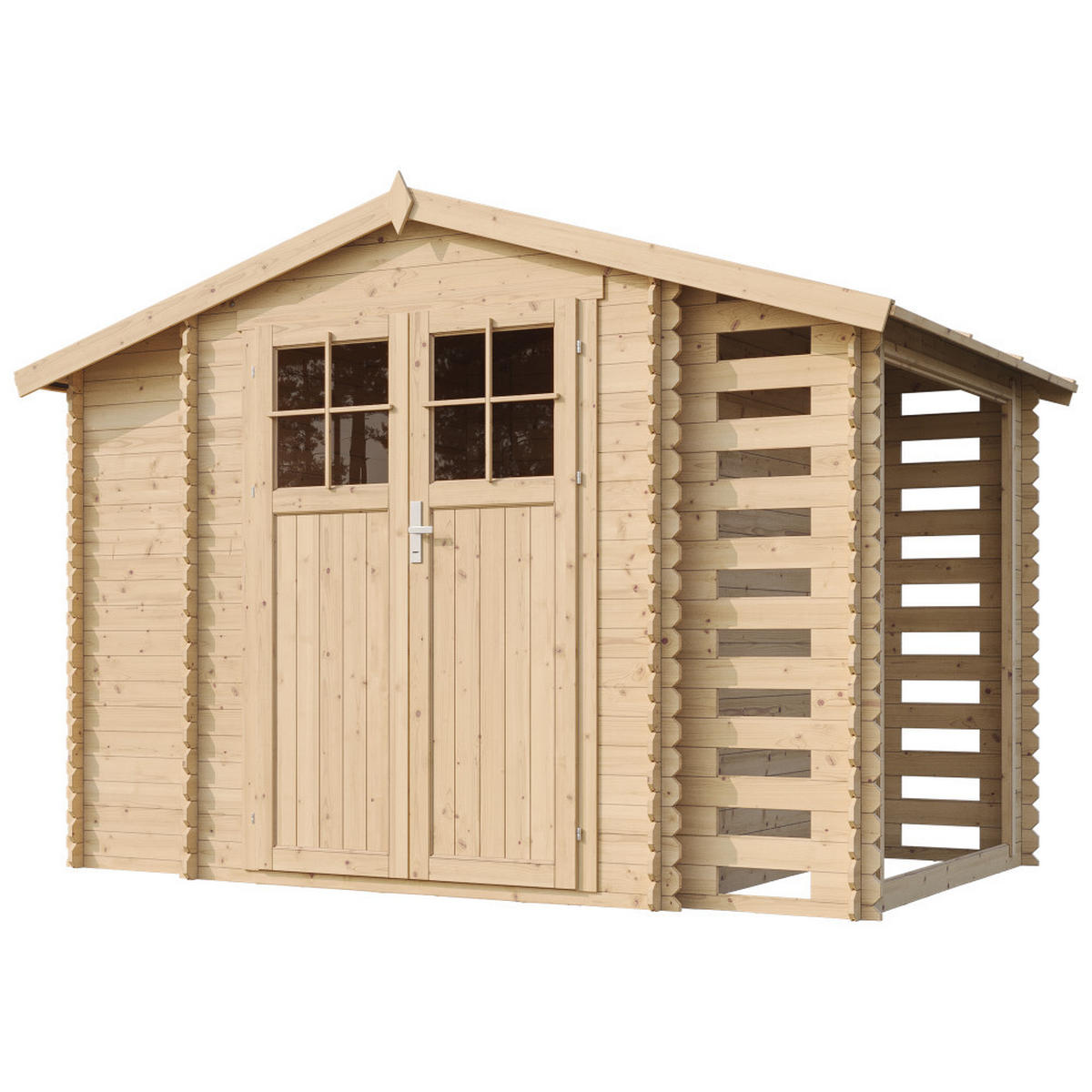 GARTENHAUS aus Holz mit Brennholzschuppen - imprägnierter Boden Imprägnierte - 3,53 + 0,97 + 0,97 m2 - M389F+M389G - Beige, Holz (312/218/206cm) - Timbela