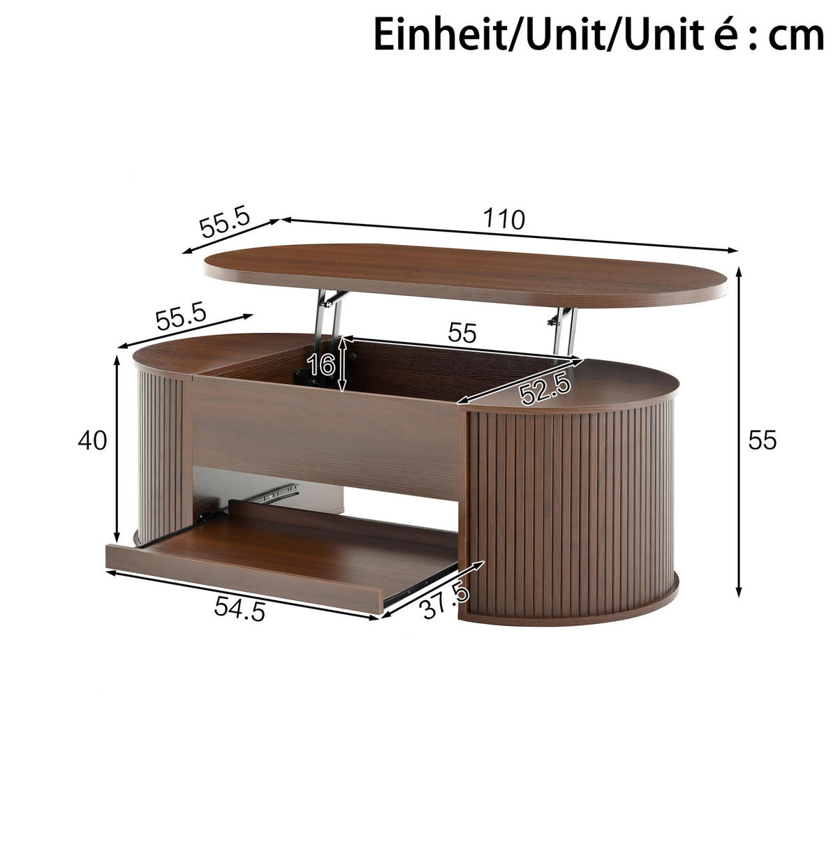 KONFERENČNÍ stolek 110/55,5/40 cm ořechová z MDF s výklopnou deskou a úložným prostorem - přírodní, kompozitní dřevo (110/55.5/40cm) - OKWISH