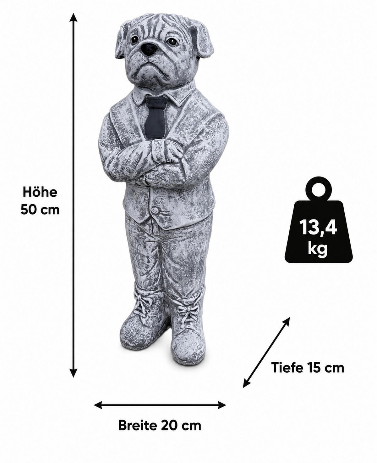 STEINFIGUR Mops Gentleman aus Steinguss frostfest wetterfest - Grau, Stein (20/50/15cm) - stoneandstyle
