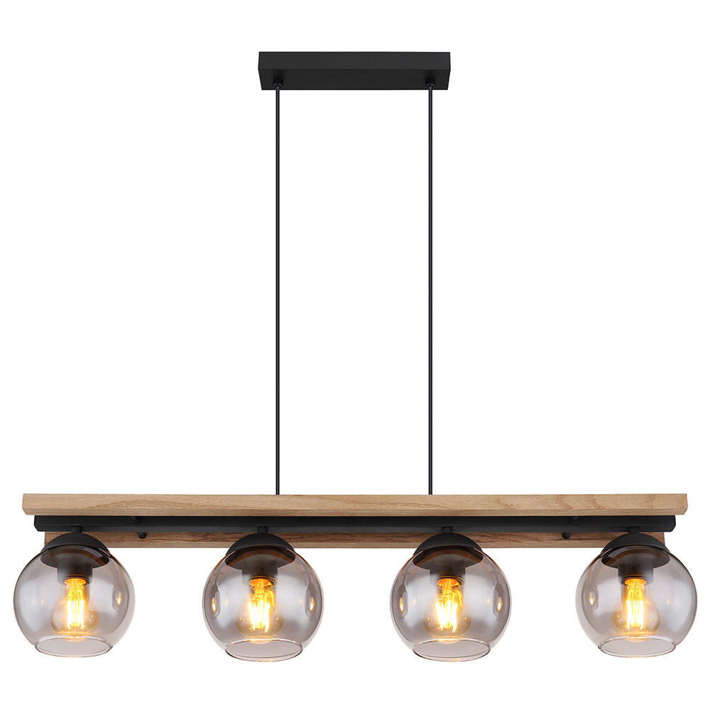 HÄNGELEUCHTE Metall Eichenholz Schwarz 4 Flammig - Schwarz, Holz (85/15/120cm) - Globo Lighting