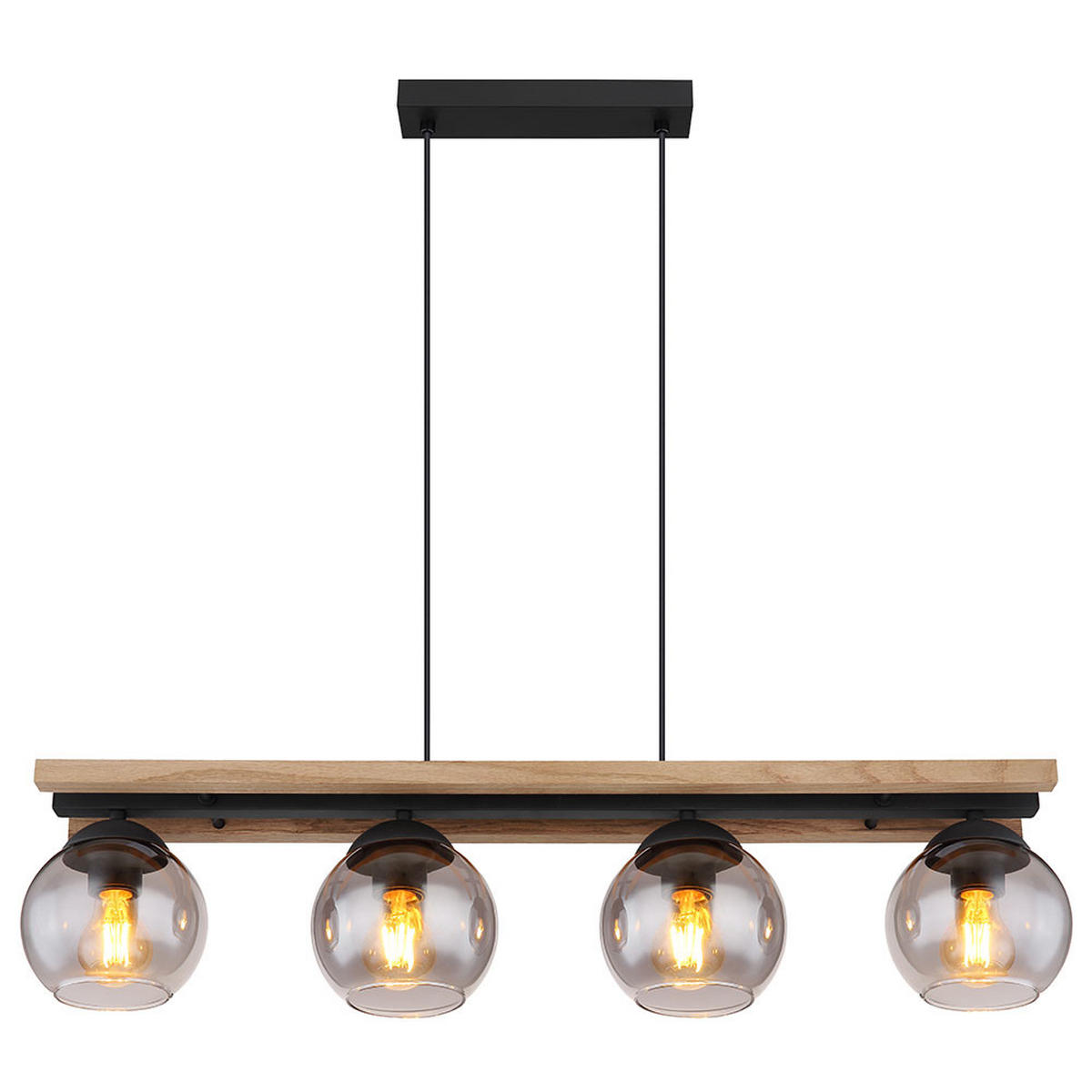 HÄNGELEUCHTE Metall Eichenholz Schwarz 4 Flammig - Schwarz, Holz (85/15/120cm) - Globo Lighting