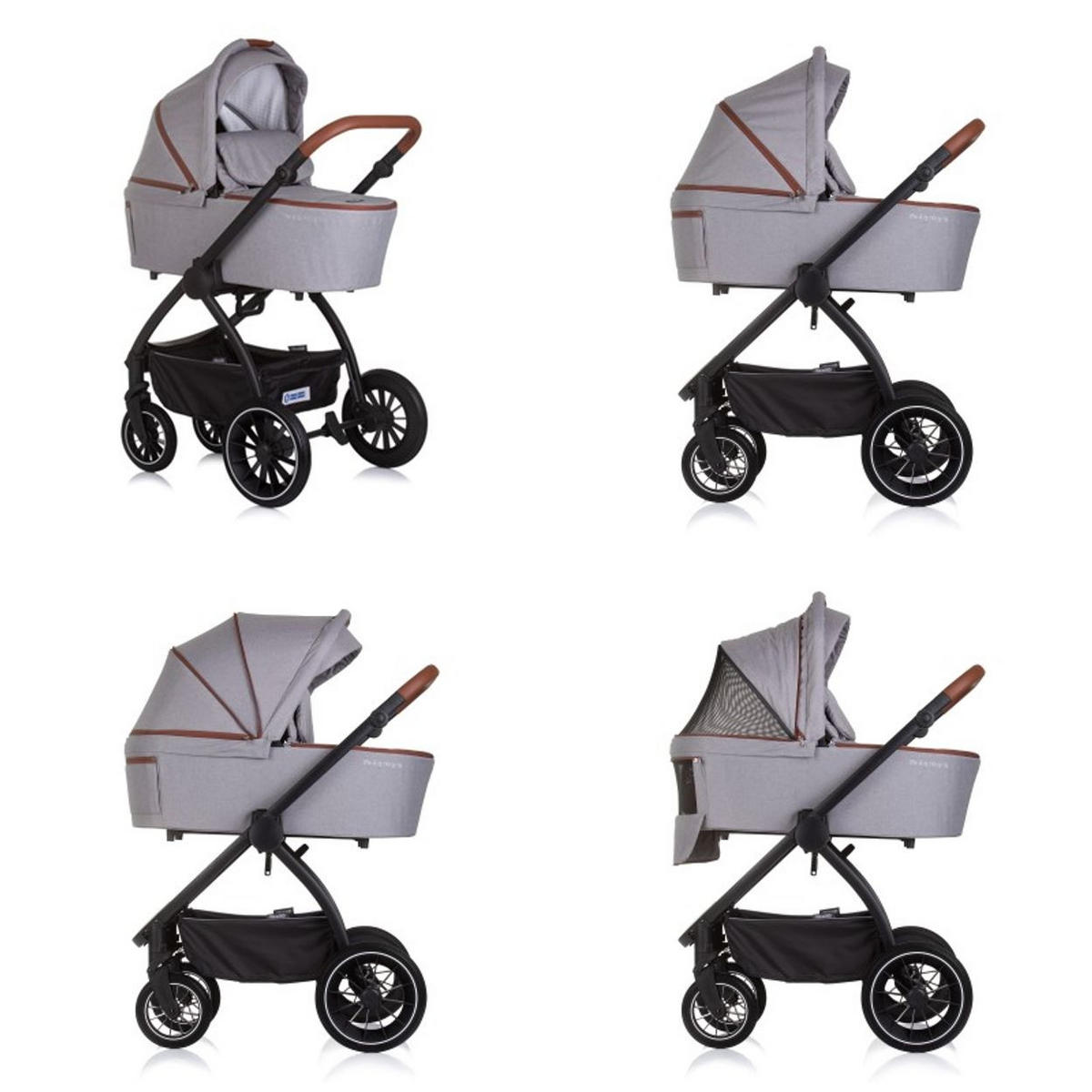 KOMBIKINDERWAGEN Prestige 3 in 1 grau Babywanne Rucksack i-Size Babyschale - Grau, Metall (85/59/123cm) - Chipolino