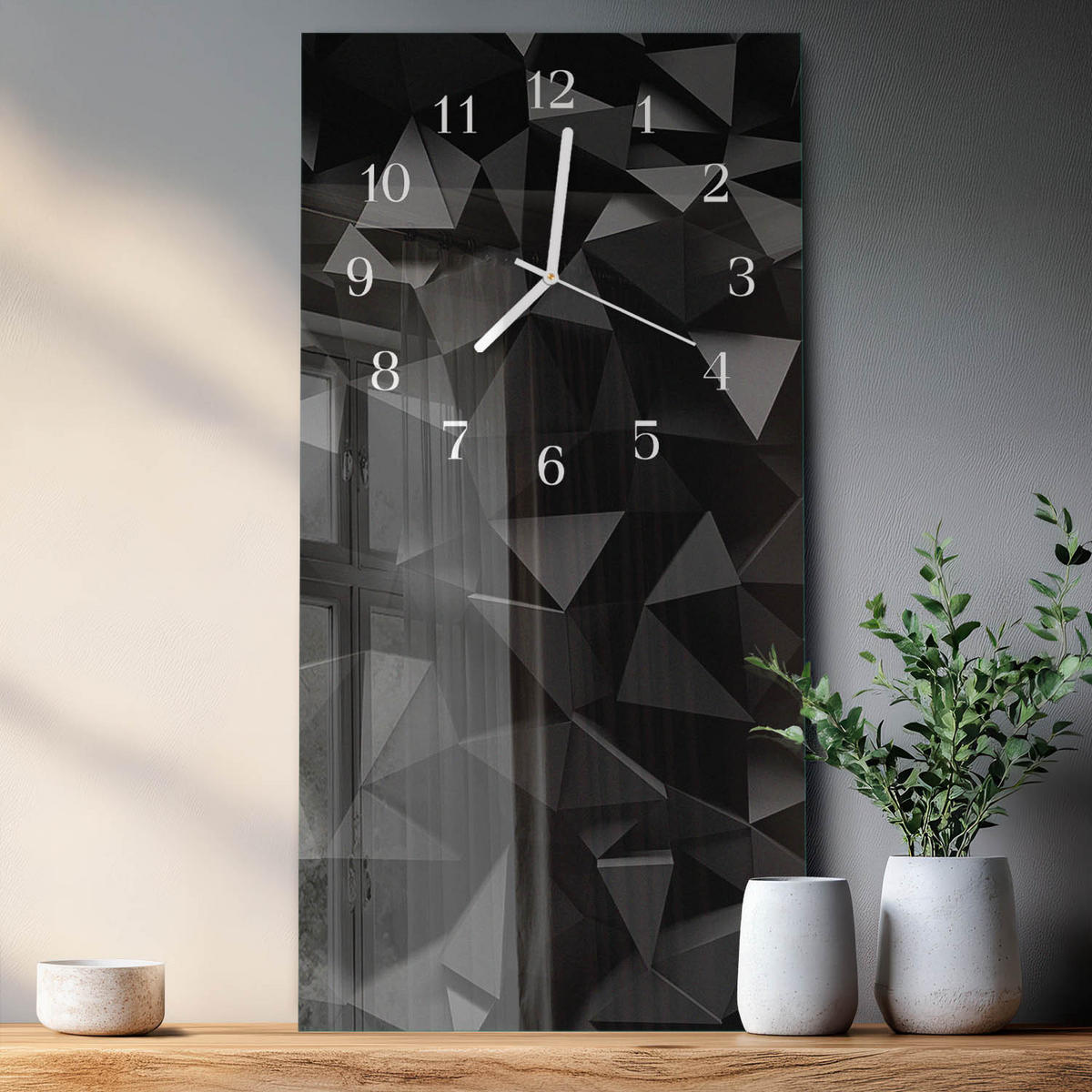 WANDUHR 30x60 cm - Blumenkunst - Schwarz, Glas (30/60/0.4cm) - TULUP
