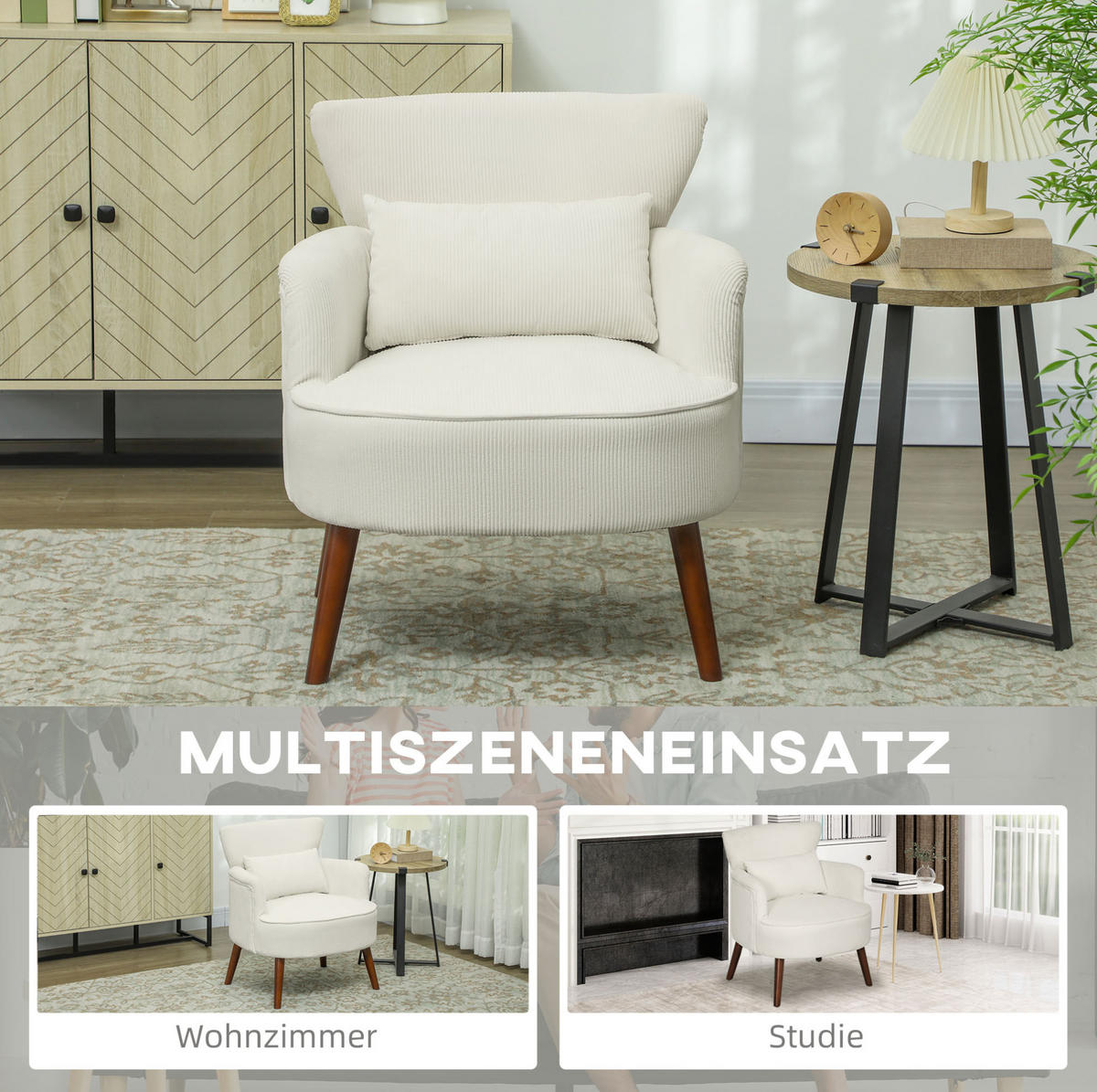 SESSEL 69/69,5/78 cm in Cremeweiß mit Flügelrücken und Holzbeinen - Creme, Kunststoff (69.5/78/69cm) - BEAOK