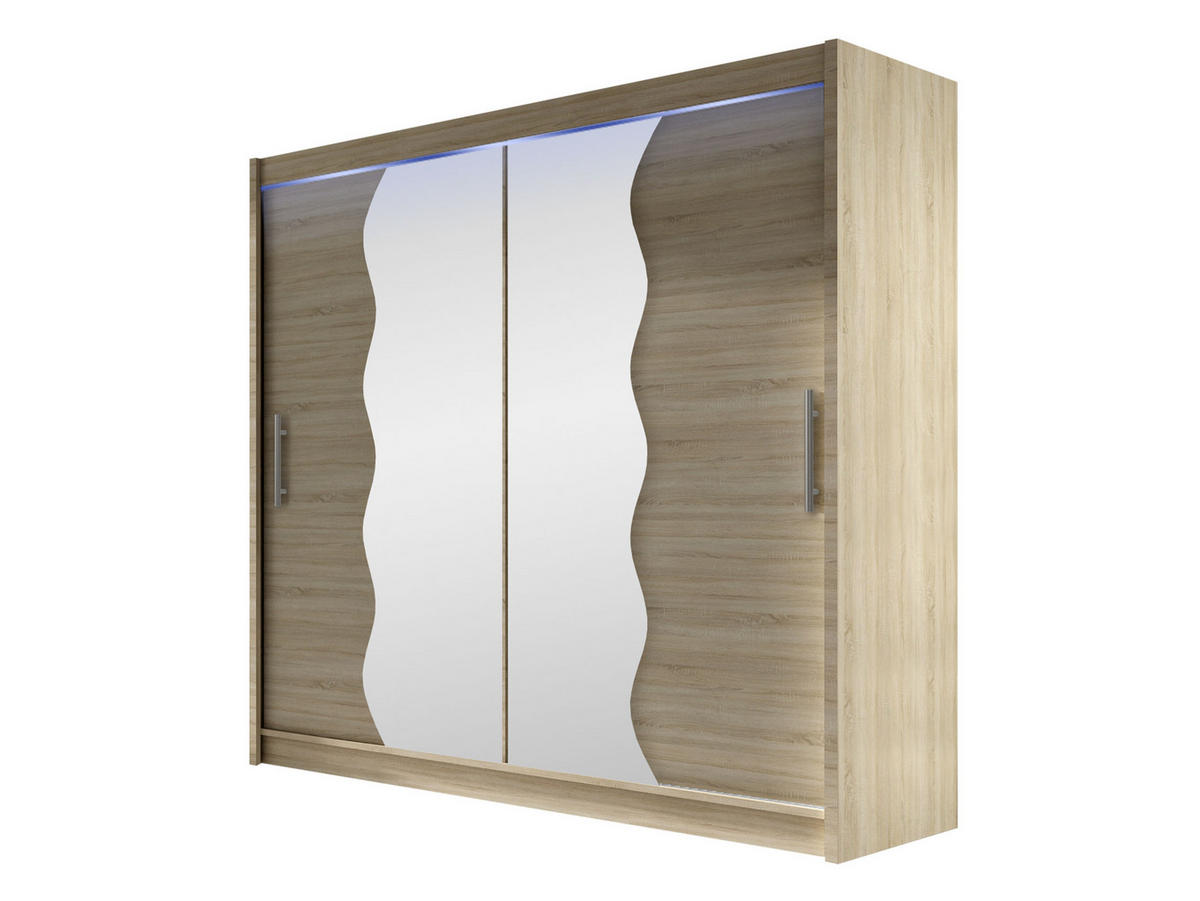 KLEIDERSCHRANK London X, mit RGB LED Beleuchtung - Silberfarben/Sonoma Eiche, Holzwerkstoff/Kunststoff (180/215/58cm) - MIRJAN24