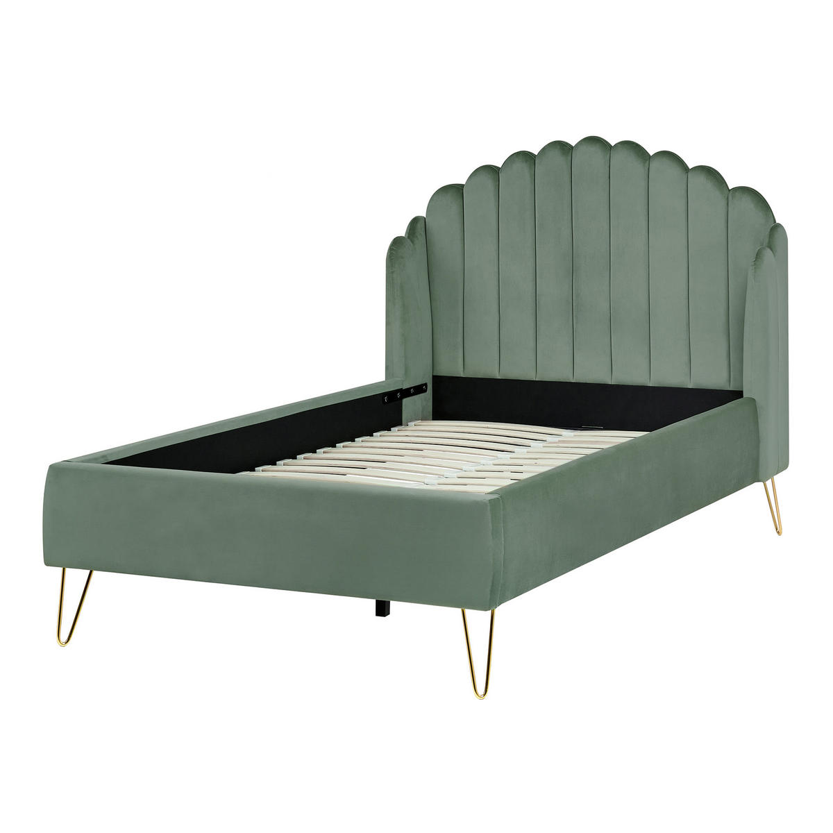 BETT mit Lattenrost 120/200 cm Grün Ambillou - Goldfarben/Grün, Textil (120/200cm) - Beliani