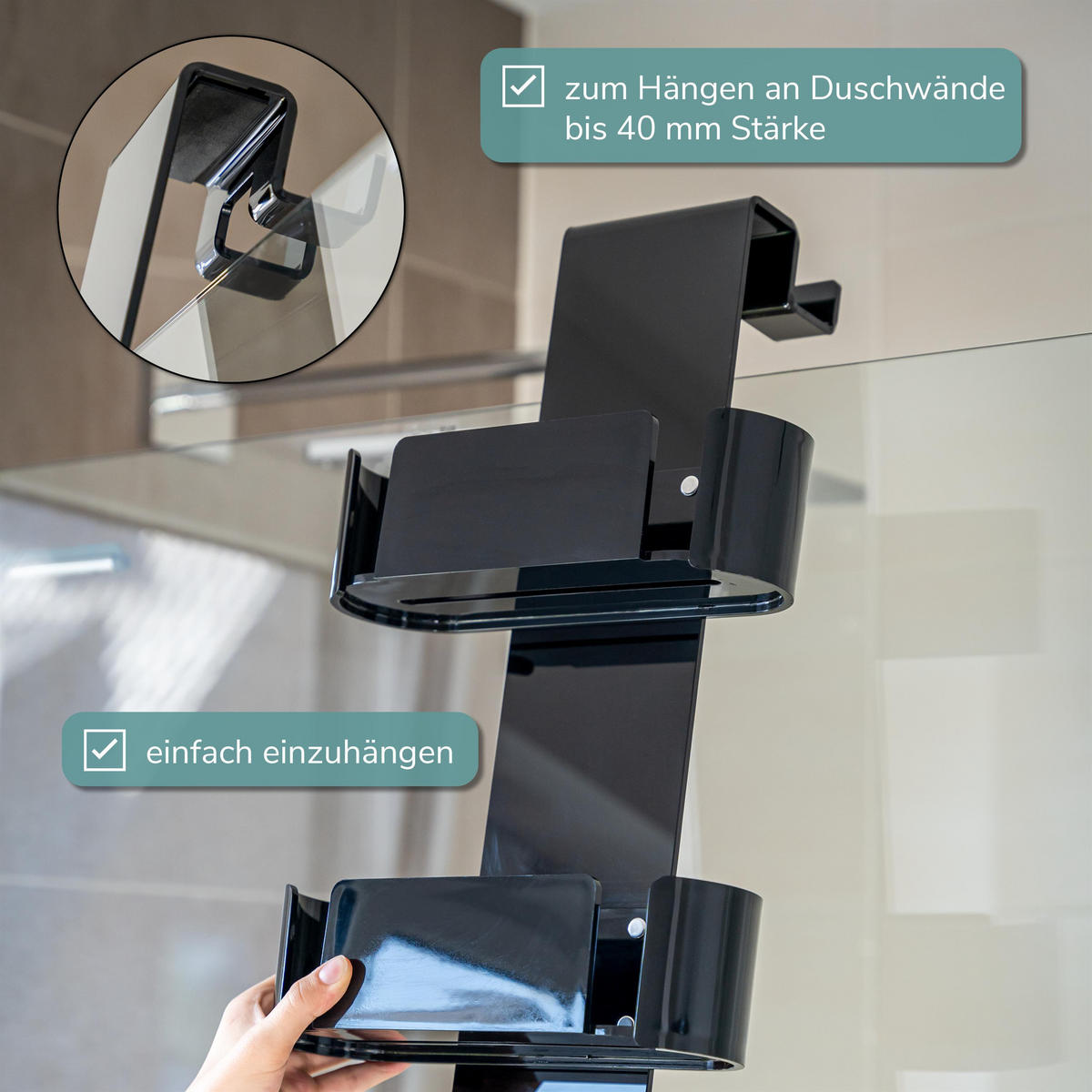 DUSCHREGAL, schwarz, Acryl - Schwarz, Kunststoff (27/56/18.5cm) - bremermann