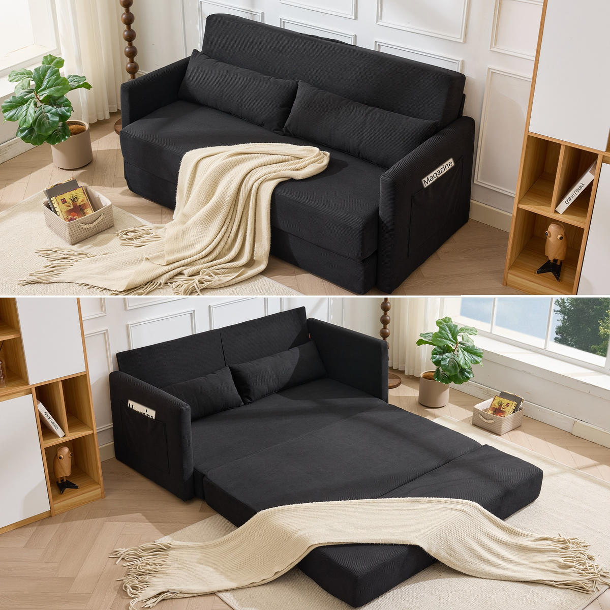 SCHLAFSOFA 2-Sitzer Sofa mit Schlaffunktion,klappbar,Schwarz - Schwarz, Textil (165/82/92cm) - LVHOM
