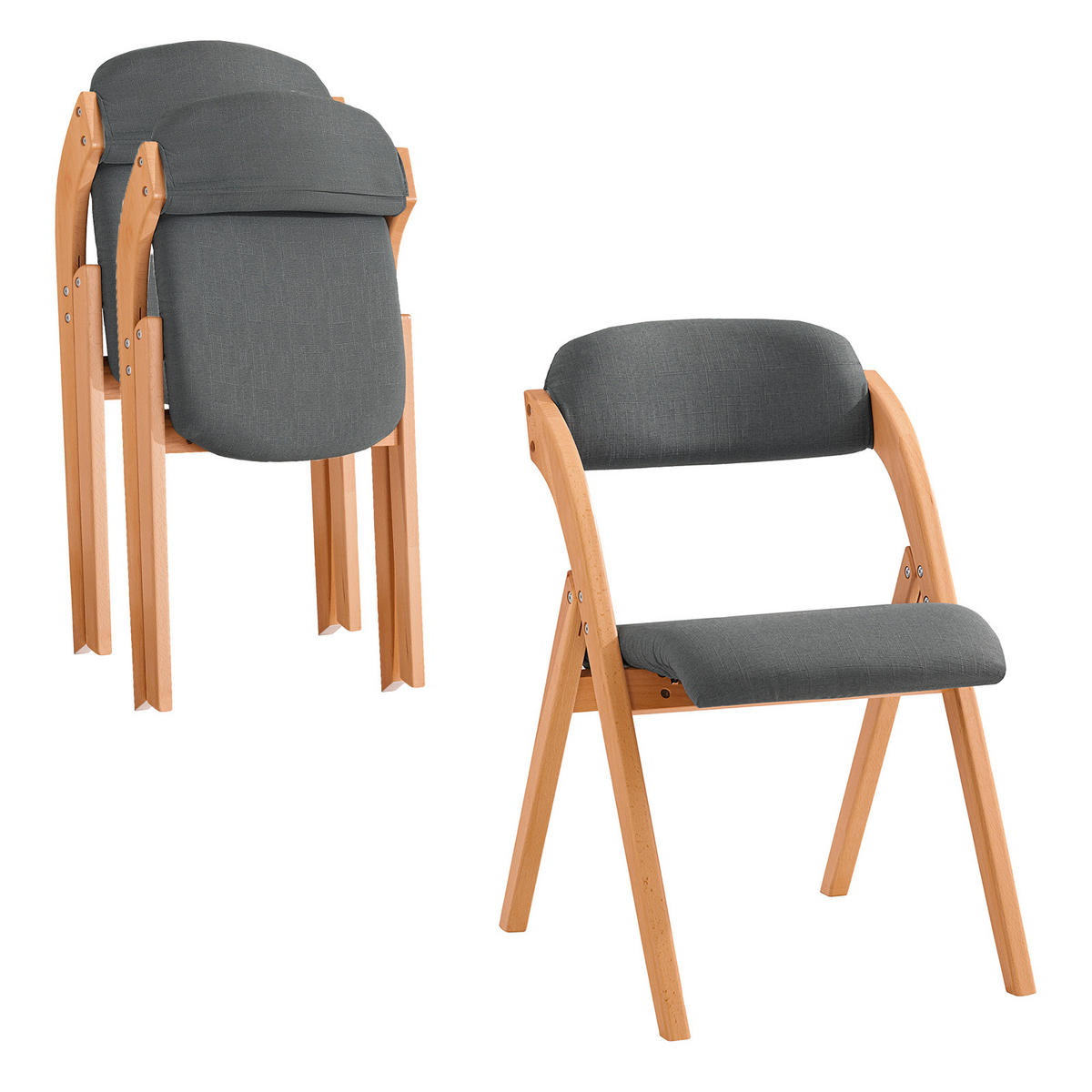KLAPPSTÜHLEN 2 er set, Dunkelgrau - Dunkelgrau, Holz (47.5/77/59cm) - SoBuy