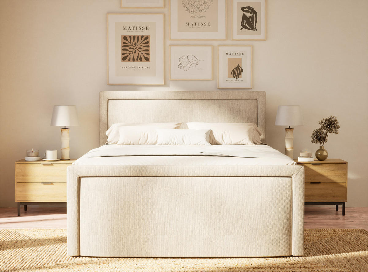 BOXSPRINGBETT Fresco 140/200 cm, in Beige, Bettkasten, Matratze, Topper - Beige/Schwarz, Holz/Holzwerkstoff (140/200cm) - Maison de Reve