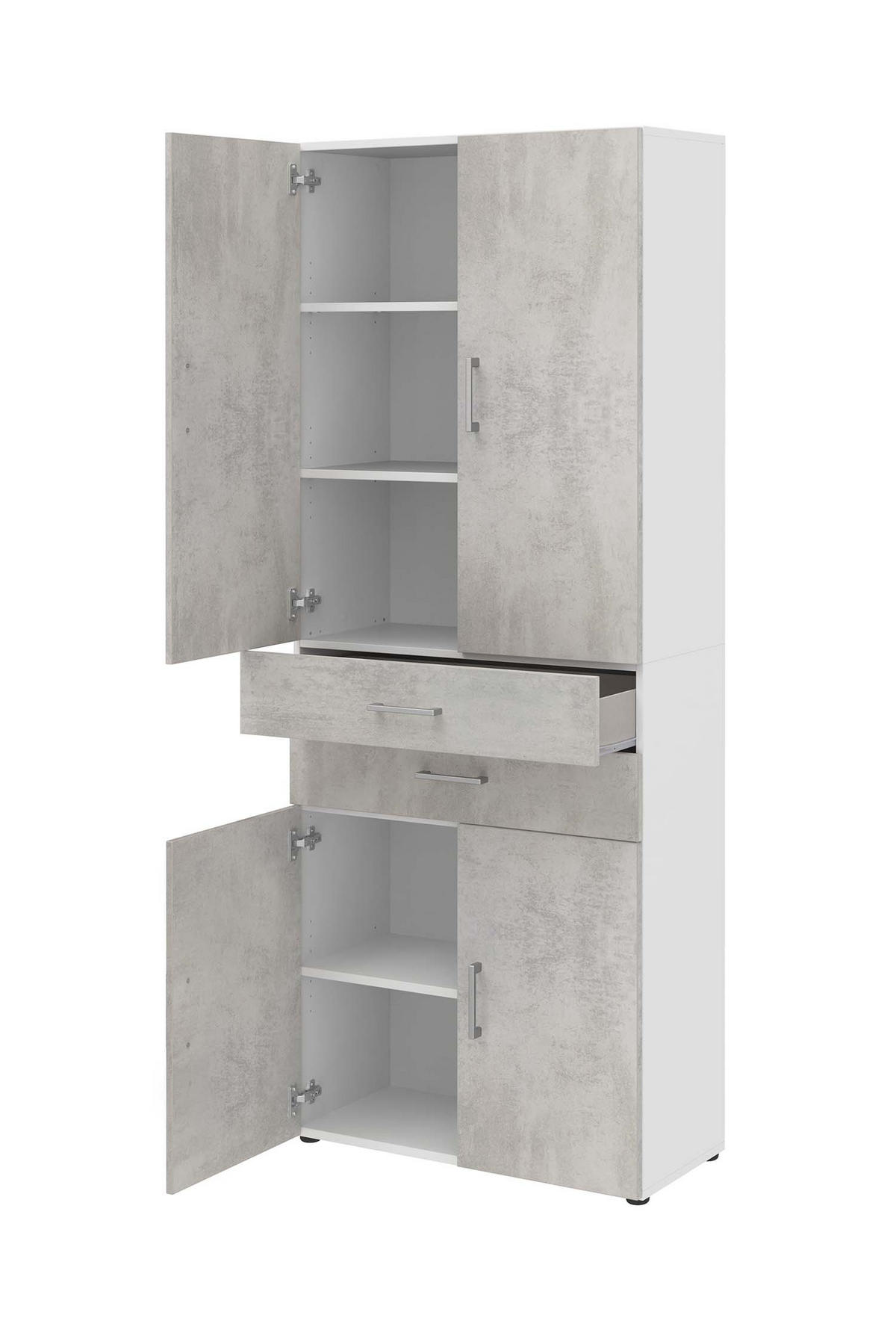 AKTENSCHRANK - 4 Türen, 2 Schubkästen - Weiß/Beton - Grau, Holzwerkstoff (80/212.5/34.4cm) - Röhr