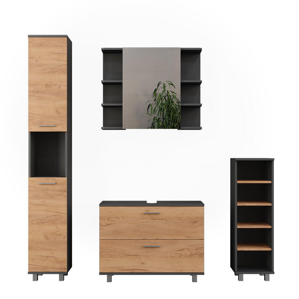 BADRUMSMÖBELSET Ilias Goldkraft ek/antracit 4 delar Honungsek, Antracit 60.8/80.2/33 cm
